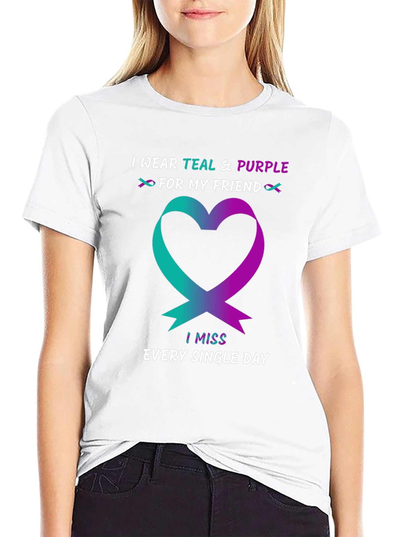 Teal & Purple Heart Ribbon Awareness T-Shirt