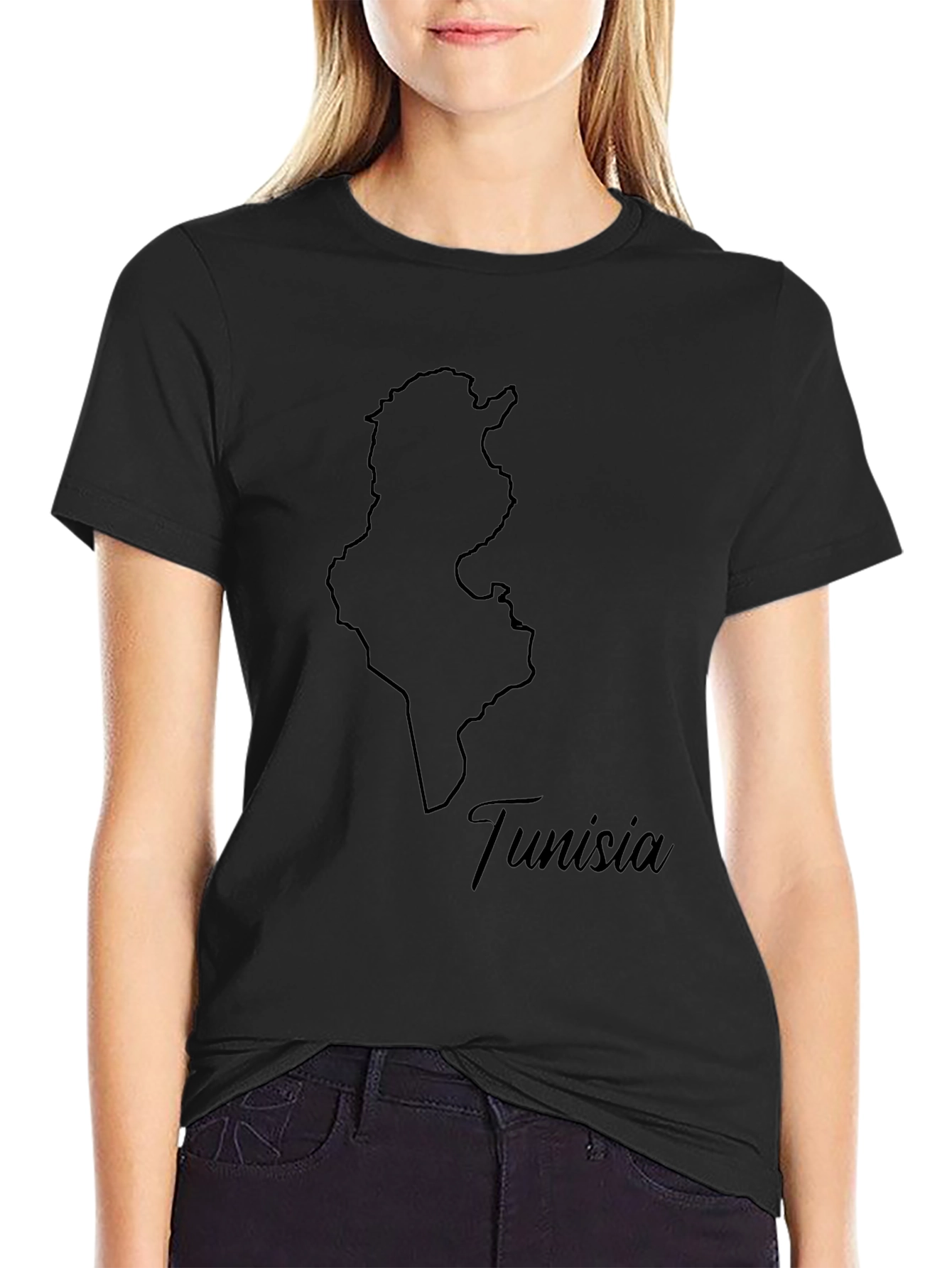 Tunisia Map Black T-Shirt - Minimalist Design