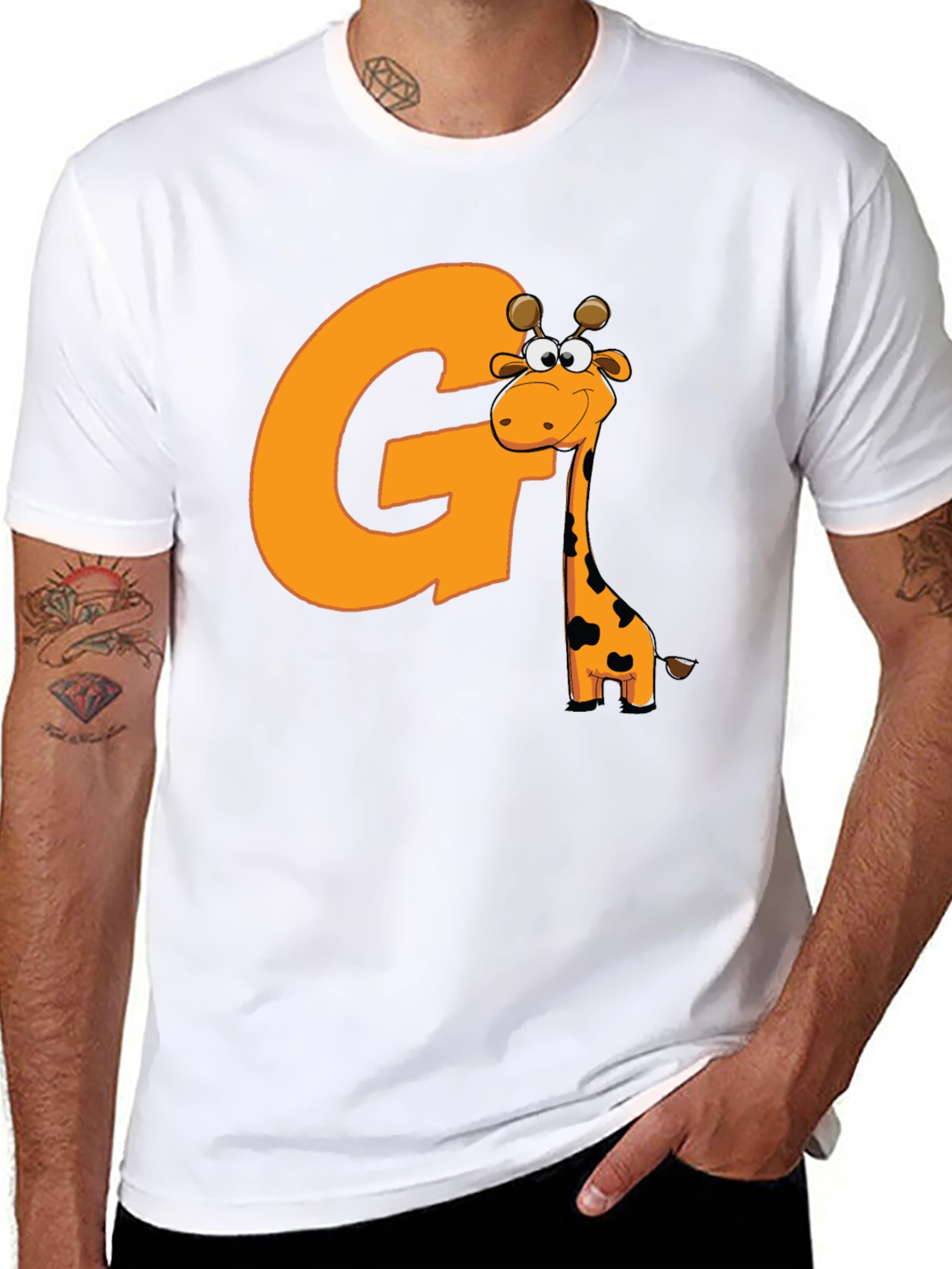 Fun Giraffe Initial G Black T-Shirt