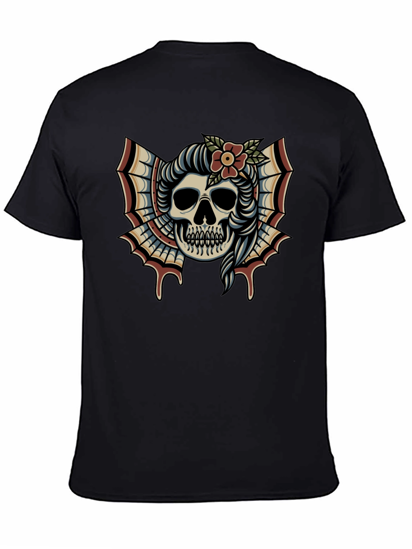Skull & Flower Tattoo T-Shirt - Graphic Print Tee
