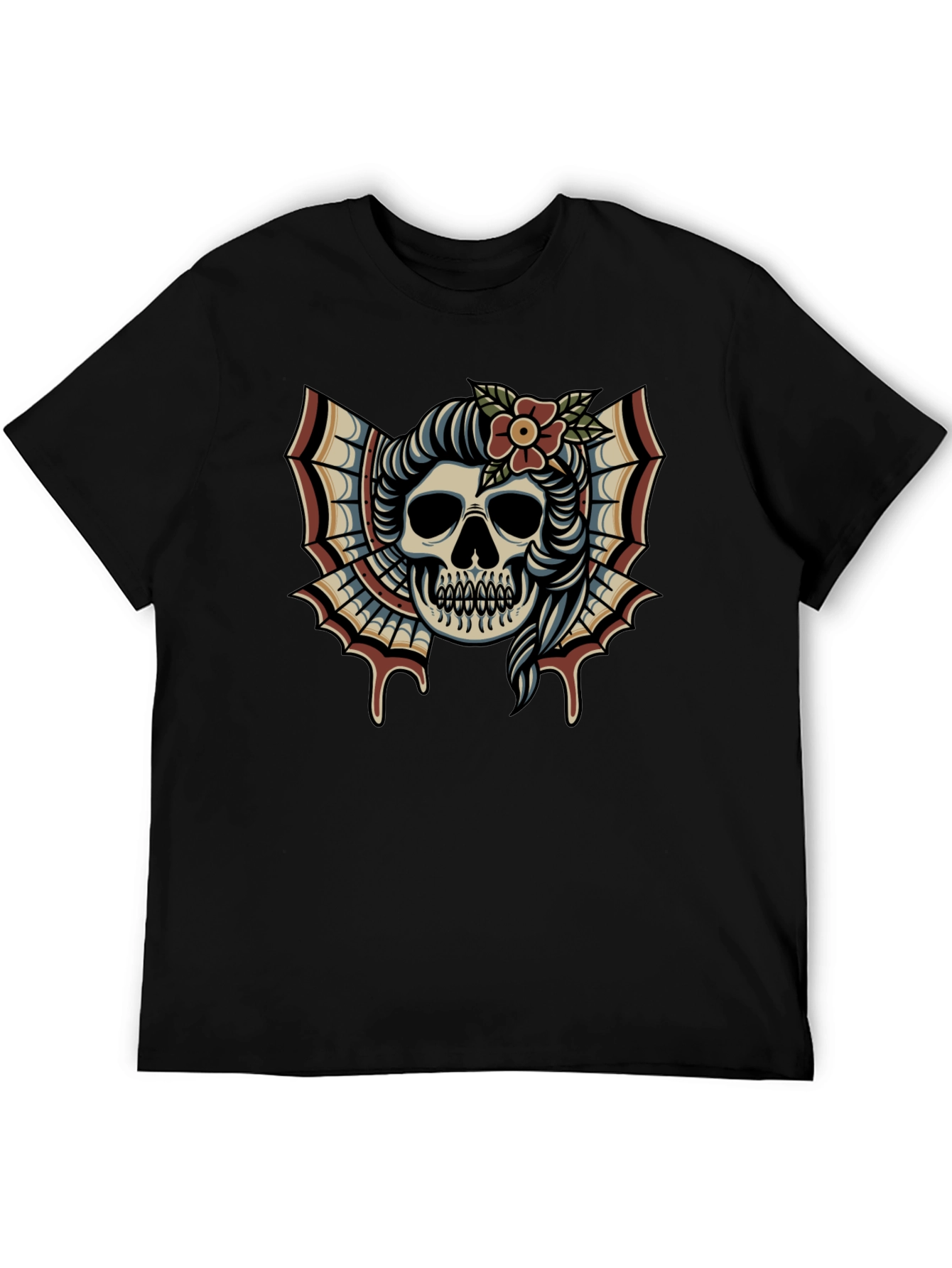 Skull & Flower Tattoo T-Shirt - Graphic Print Tee