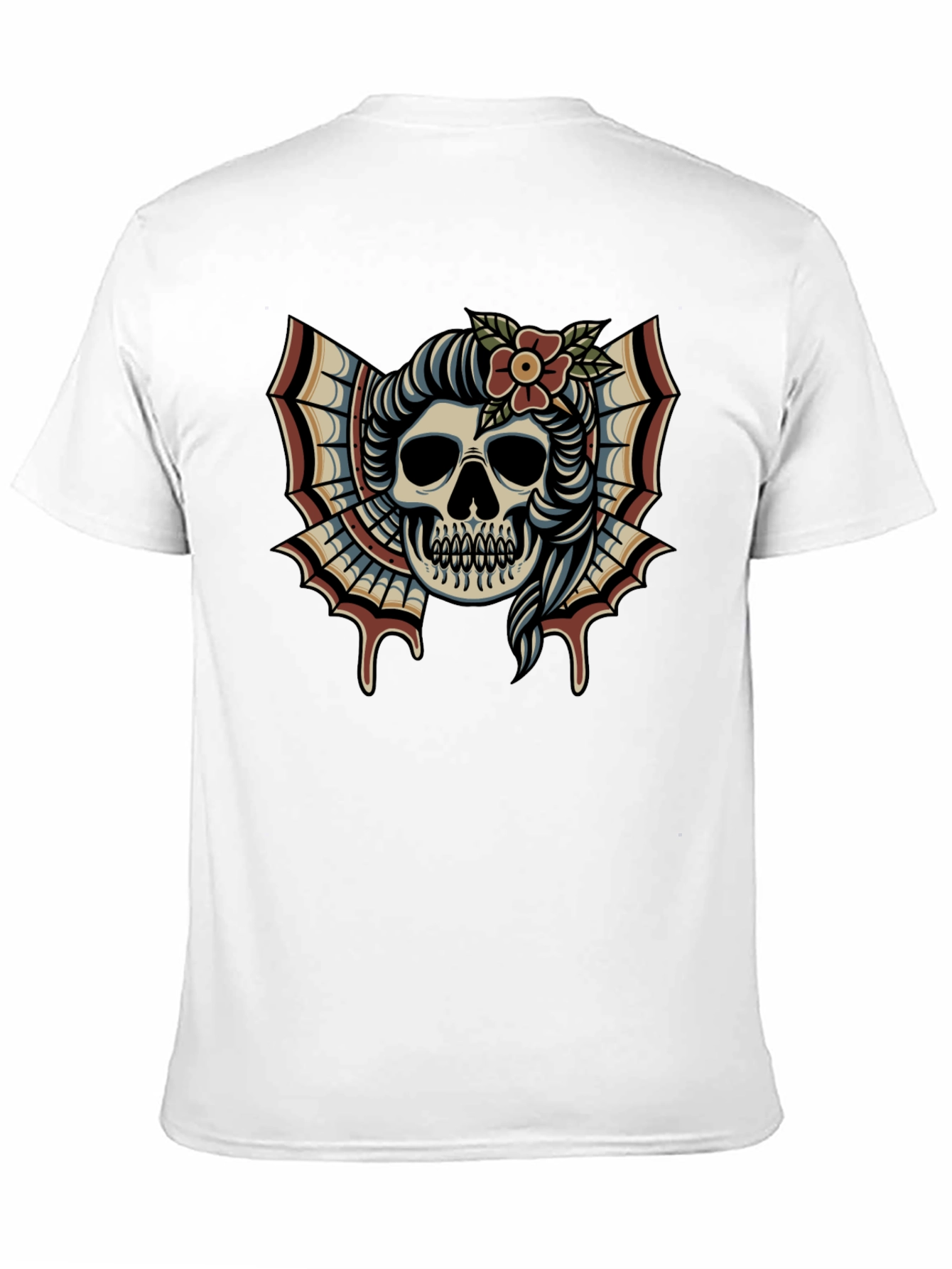 Skull & Flower Tattoo T-Shirt - Graphic Print Tee