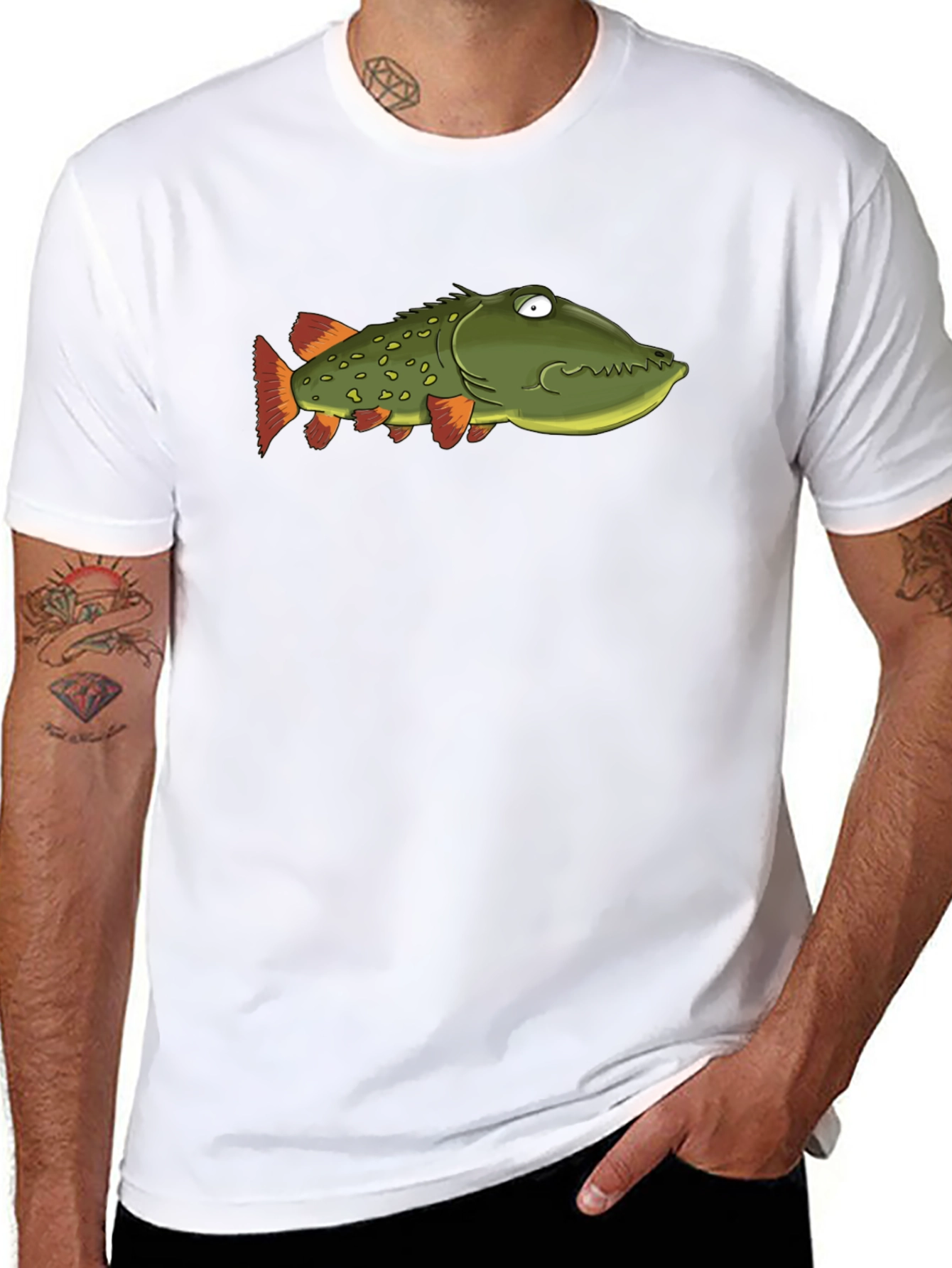 Funny Fish Graphic T-Shirt - Unique Cartoon Pike Design