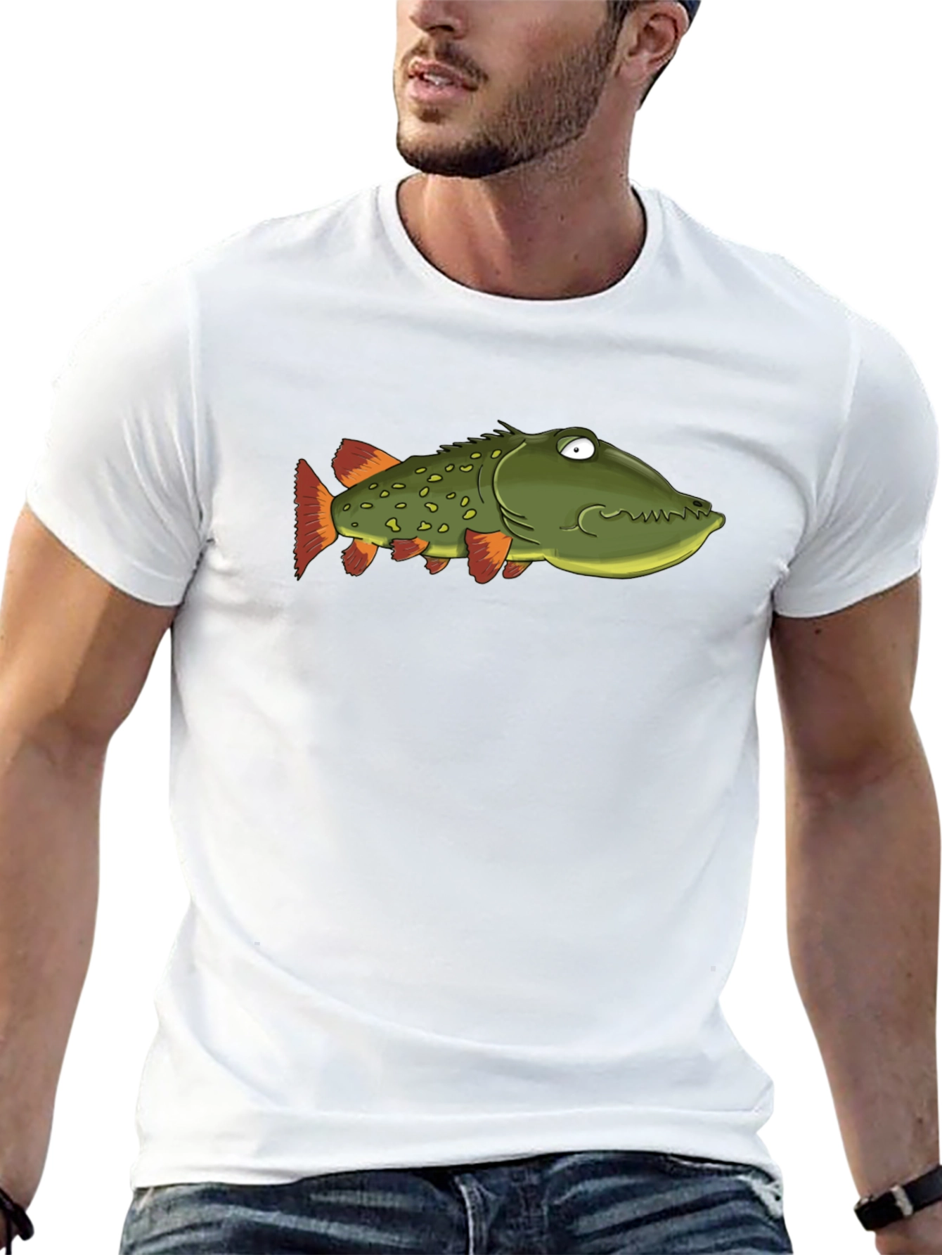 Funny Fish Graphic T-Shirt - Unique Cartoon Pike Design