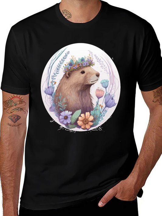Floral Crown Beaver Graphic T-Shirt