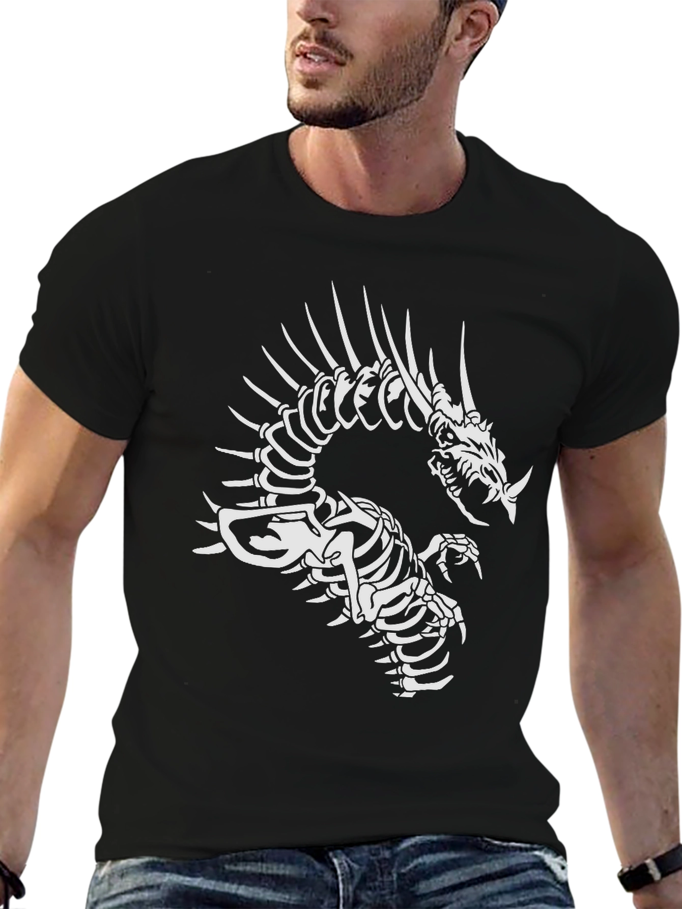 Skeleton Dragon Graphic T-Shirt - Black