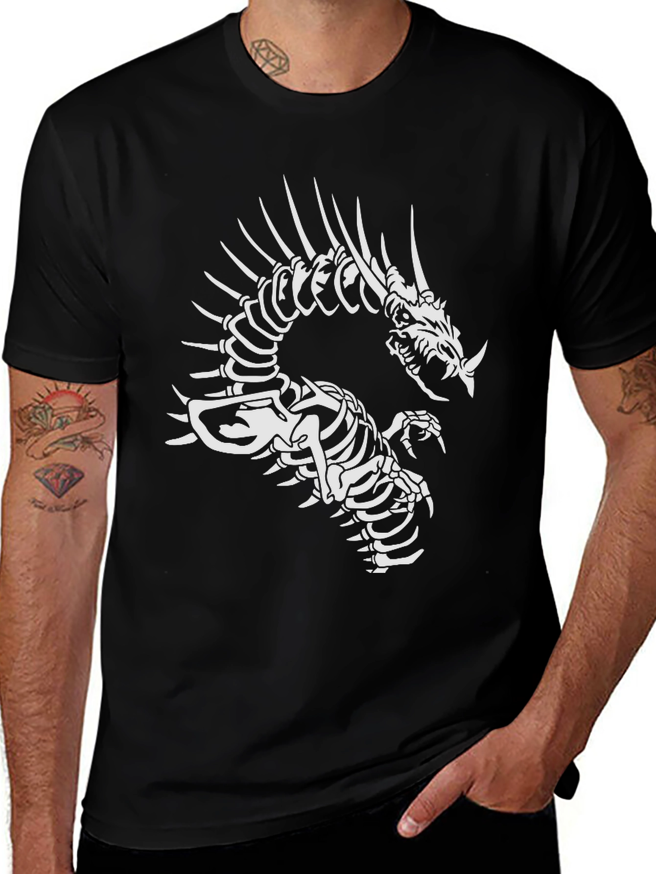 Skeleton Dragon Graphic T-Shirt - Black