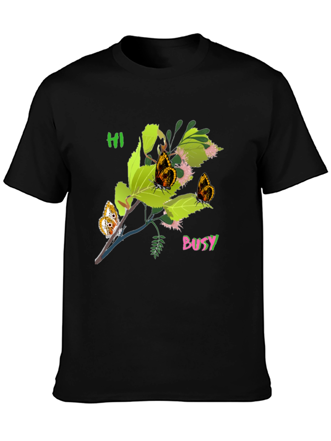 Black T-Shirt with Butterfly Bush Graphic