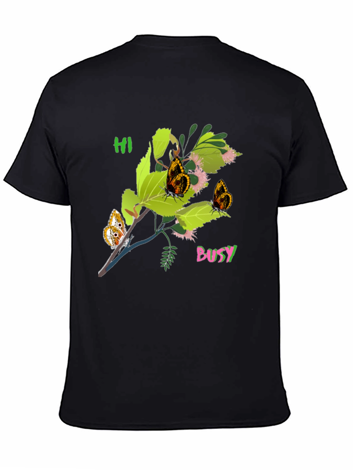 Black T-Shirt with Butterfly Bush Graphic