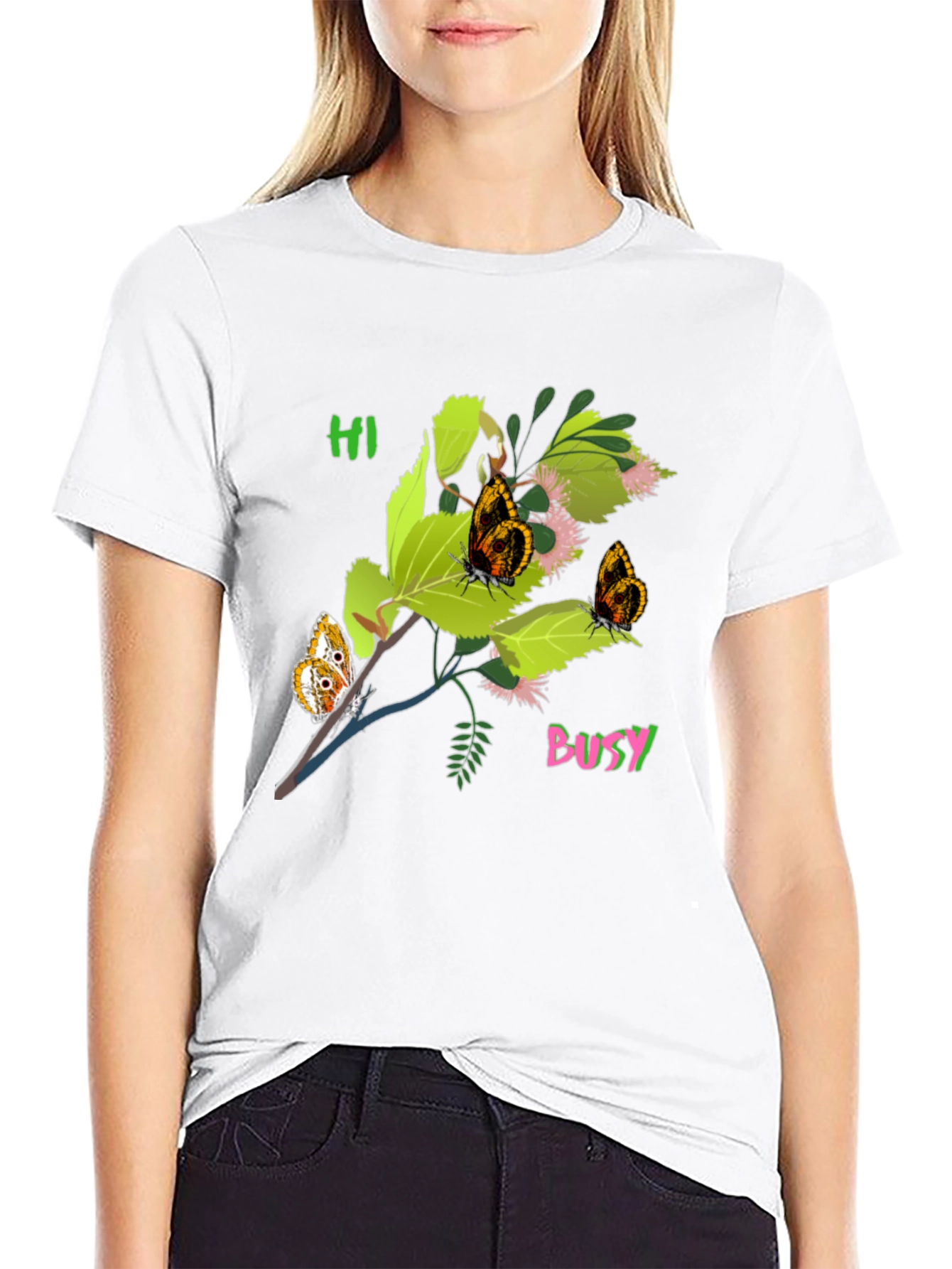 Black T-Shirt with Butterfly Bush Graphic