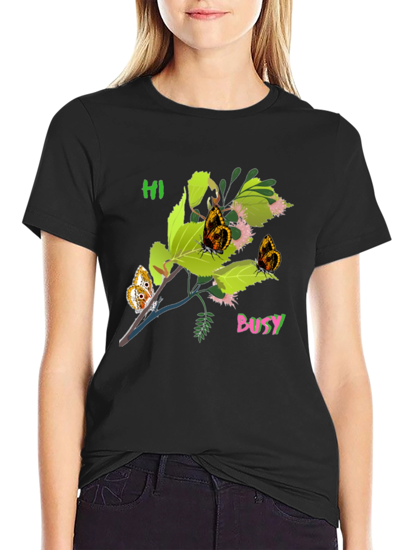 Black T-Shirt with Butterfly Bush Graphic