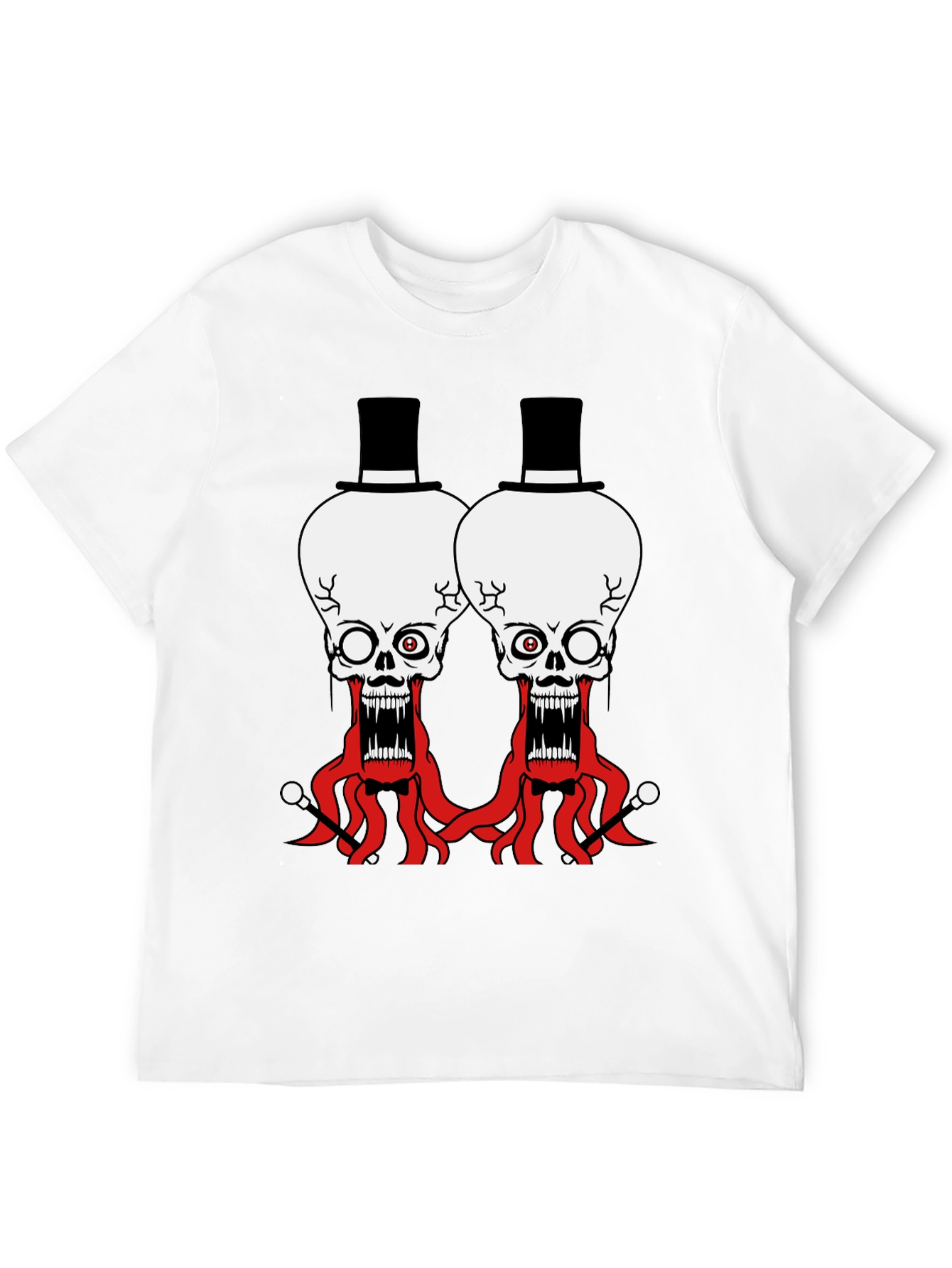 Skull Octopus Top Hat Graphic Tee - Black