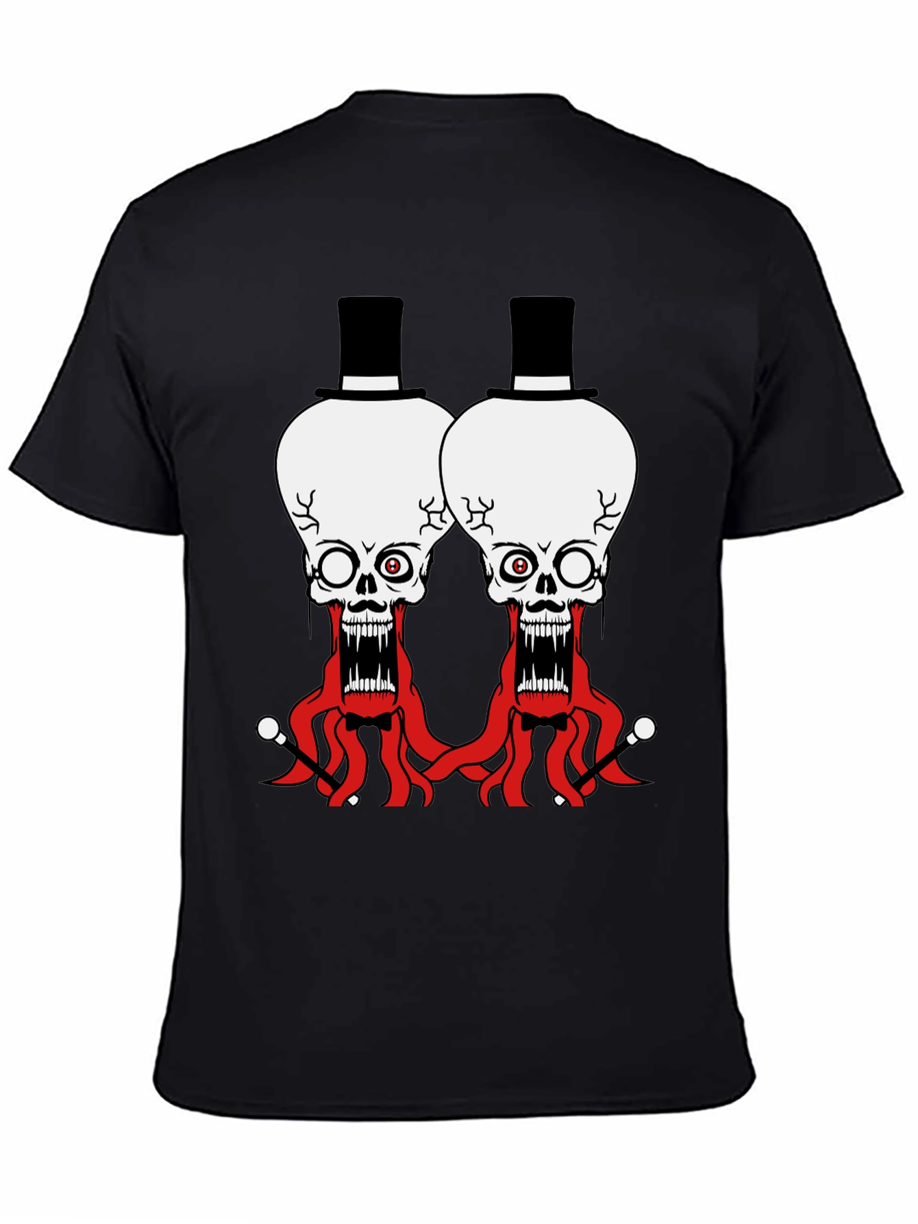 Skull Octopus Top Hat Graphic Tee - Black