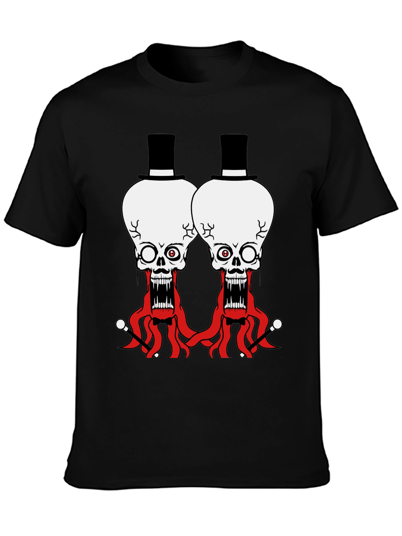 Skull Octopus Top Hat Graphic Tee - Black