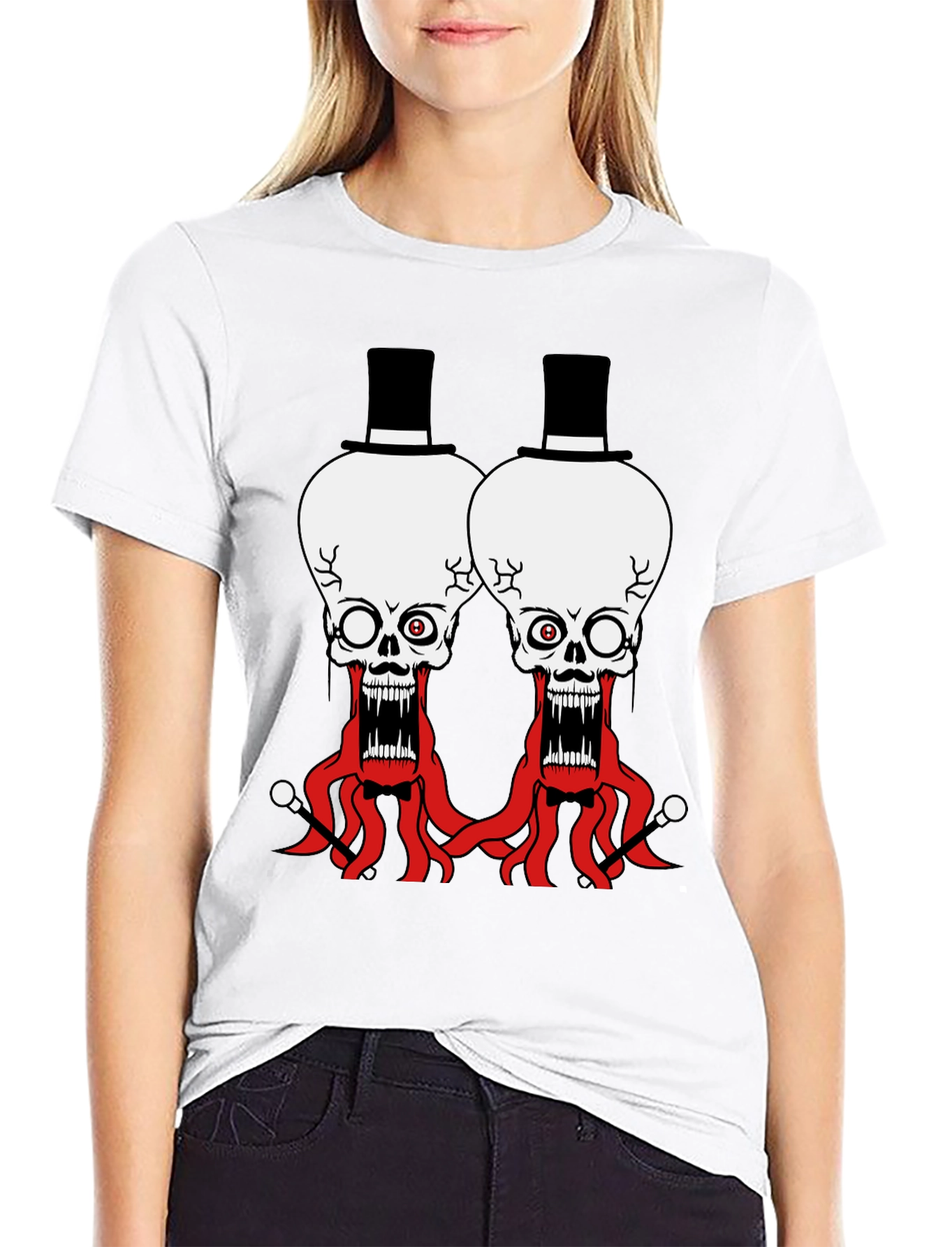 Skull Octopus Top Hat Graphic Tee - Black