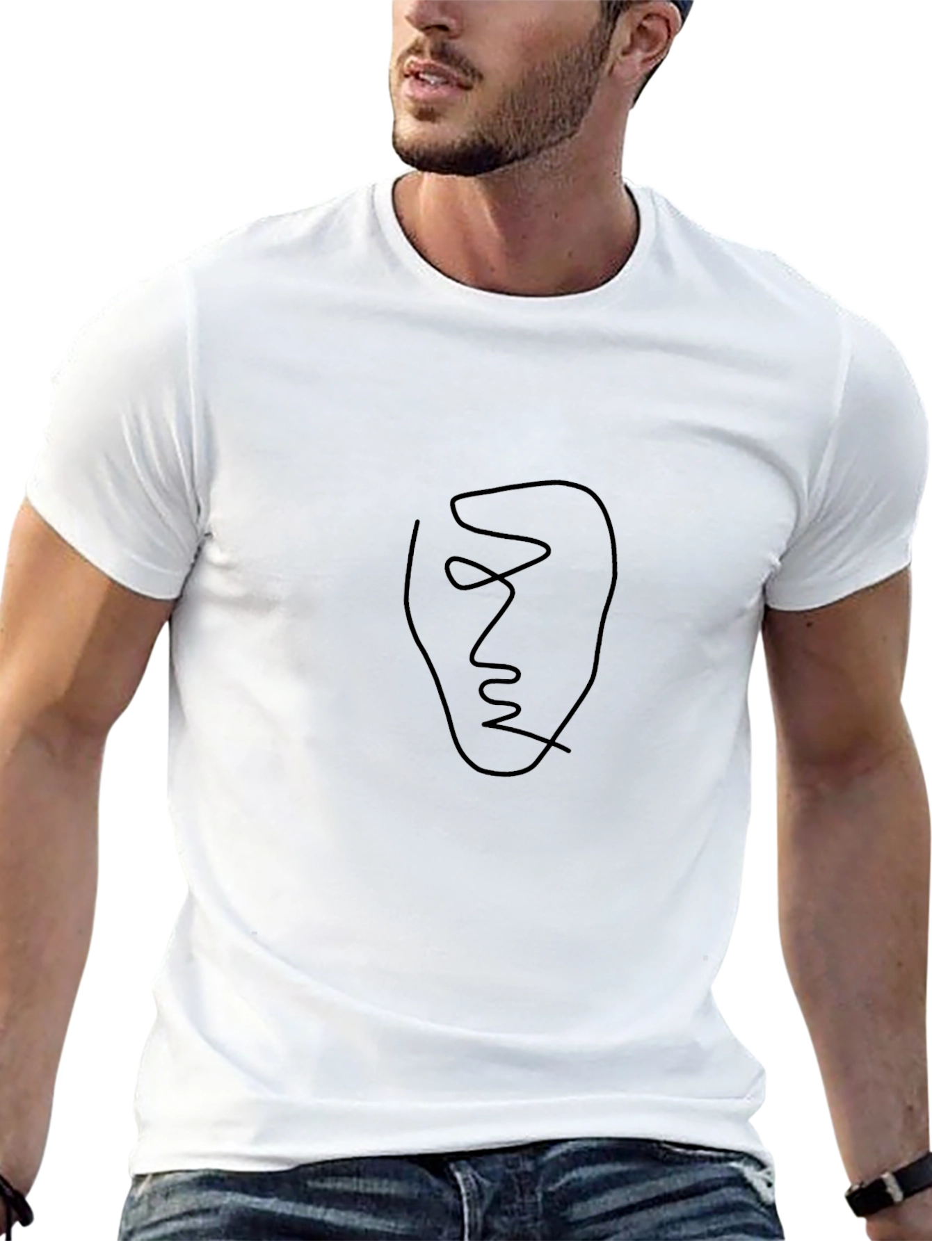 Abstract Face Line Art Black T-Shirt