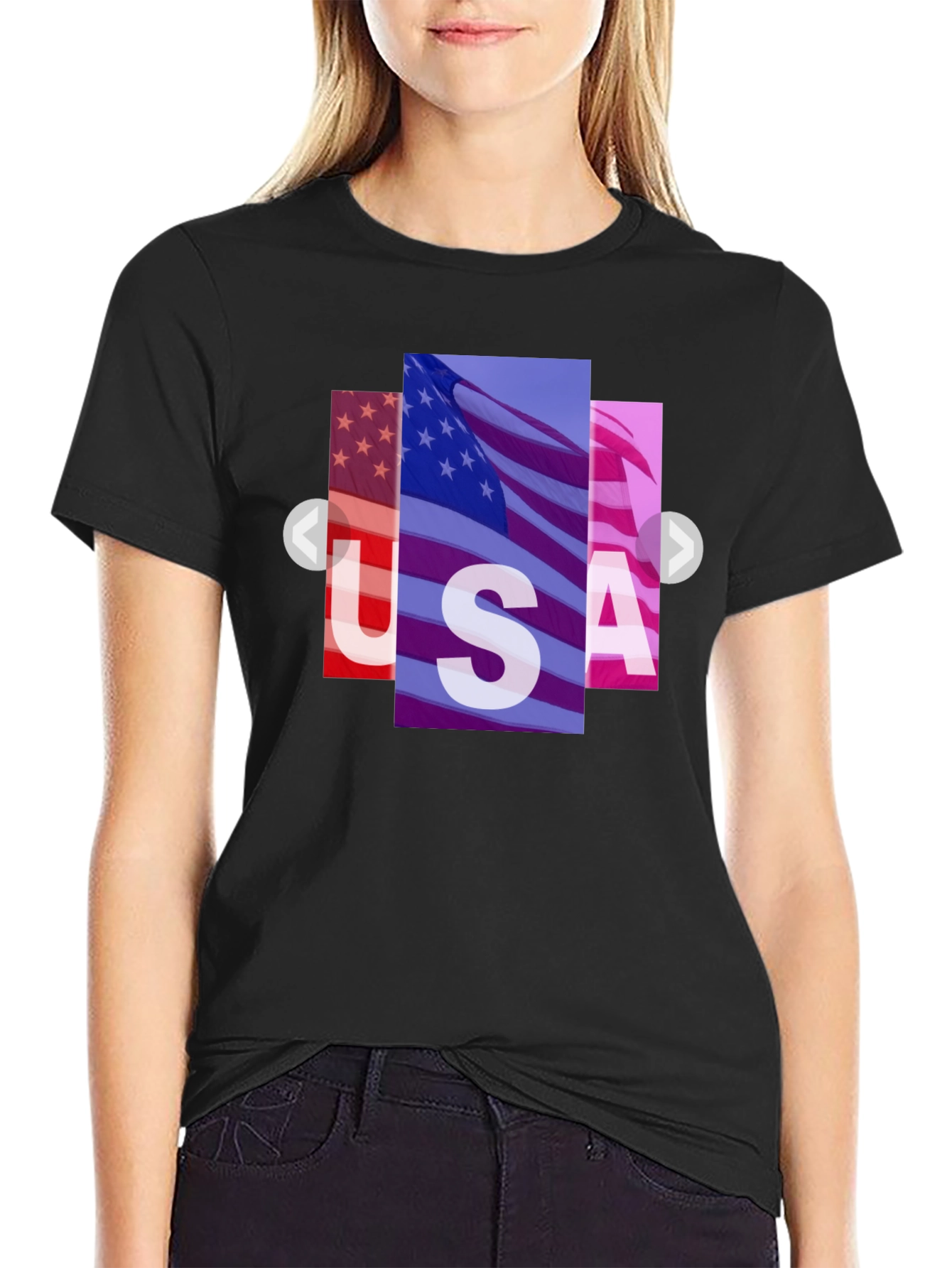 USA Flag Graphic Print Black T-Shirt