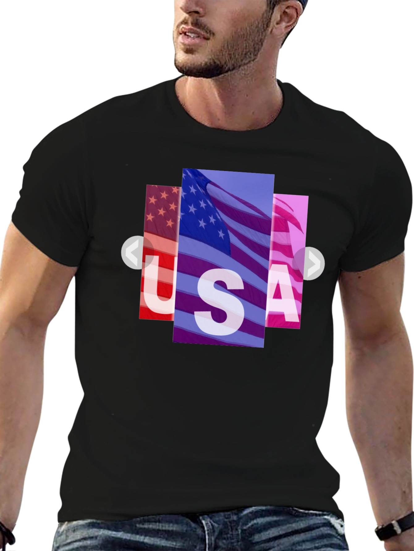 USA Flag Graphic Print Black T-Shirt