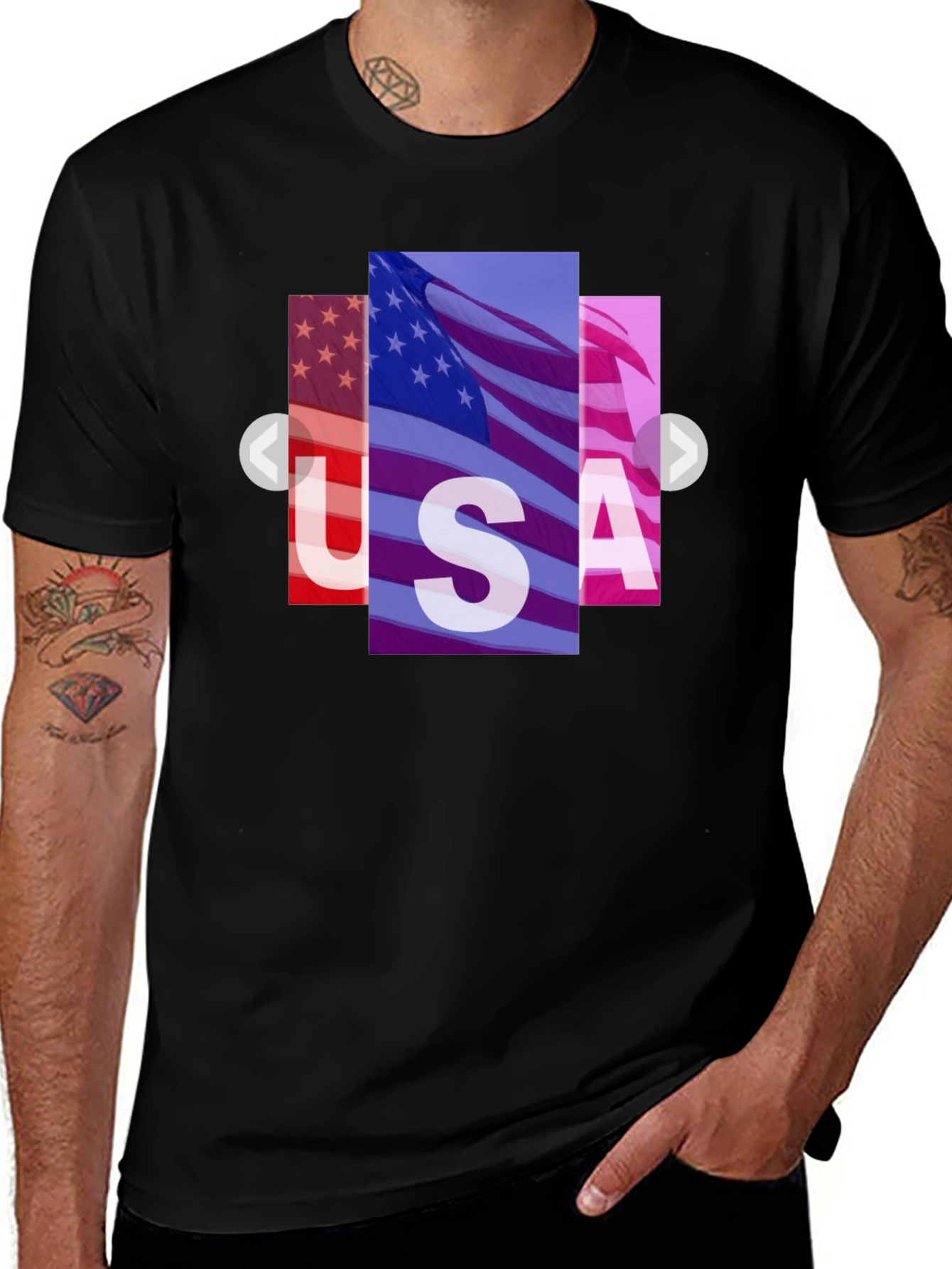 USA Flag Graphic Print Black T-Shirt
