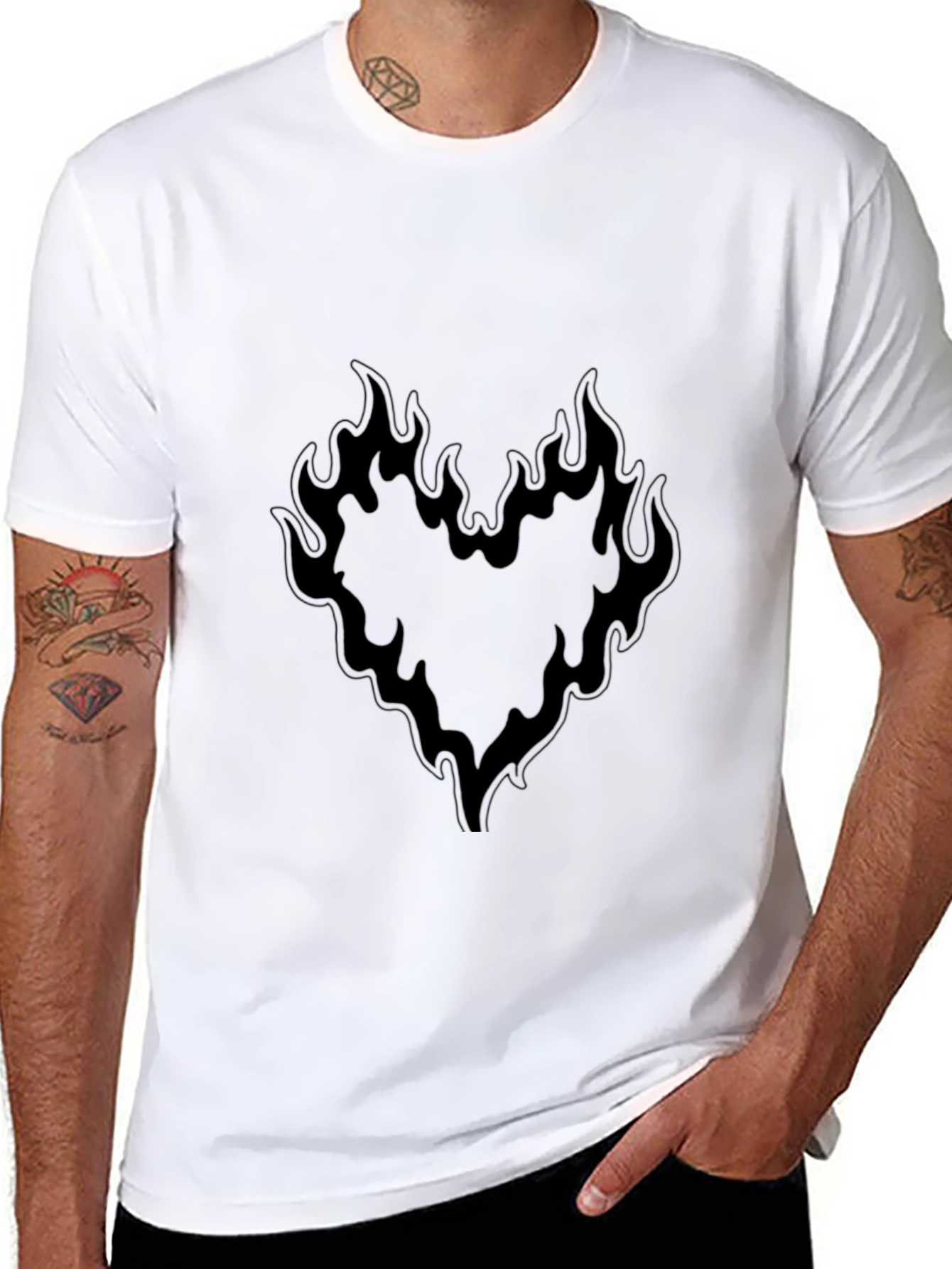 Fiery Heart Graphic Tee - Black Cotton Blend
