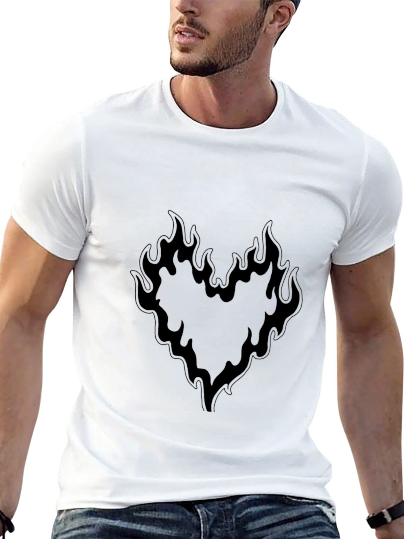 Fiery Heart Graphic Tee - Black Cotton Blend