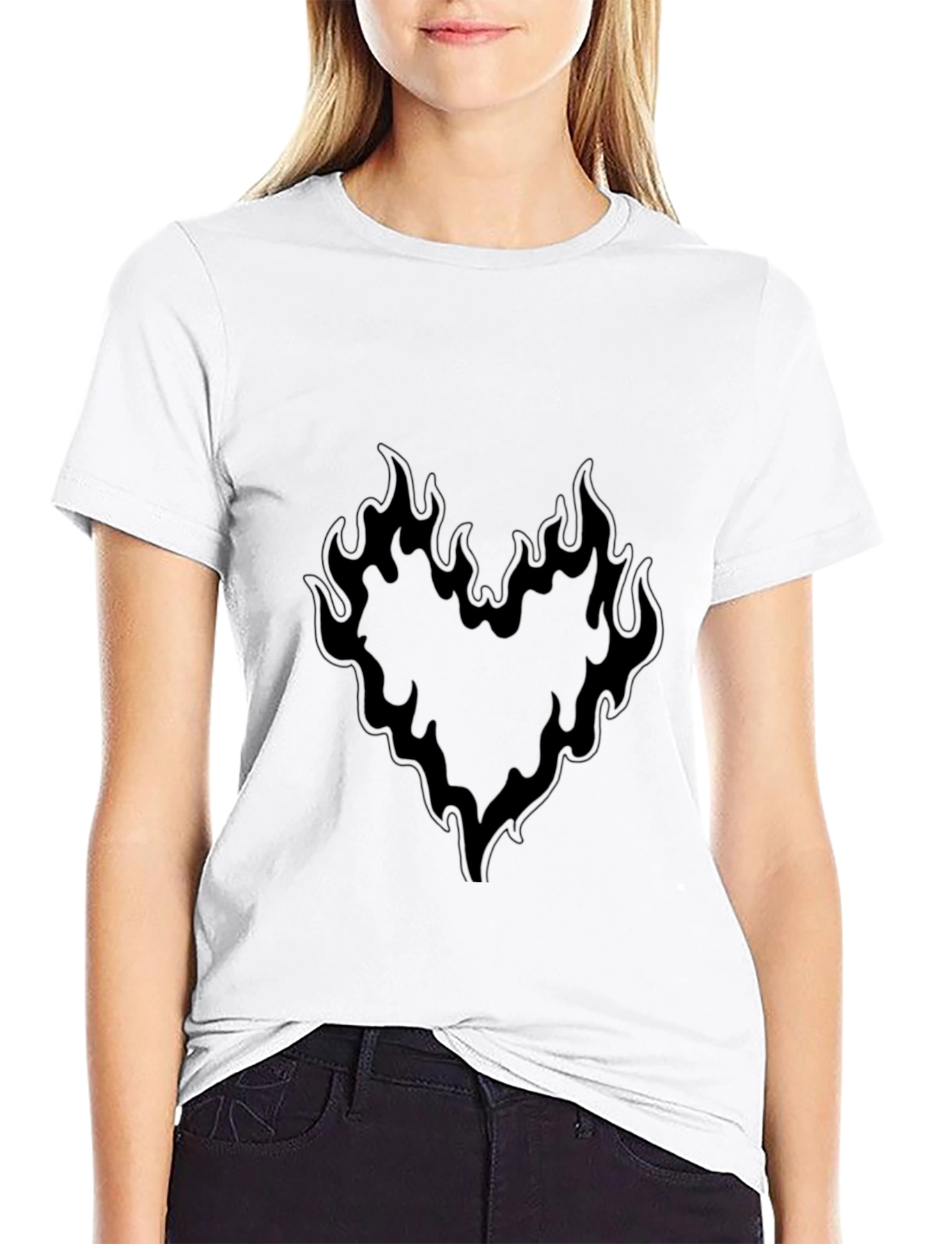 Fiery Heart Graphic Tee - Black Cotton Blend