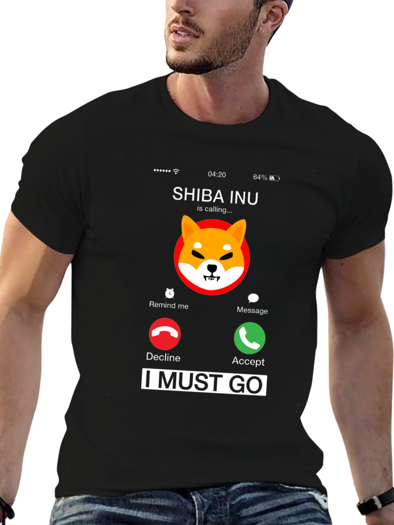 Shiba Inu Calling Black T-Shirt - I Must Go