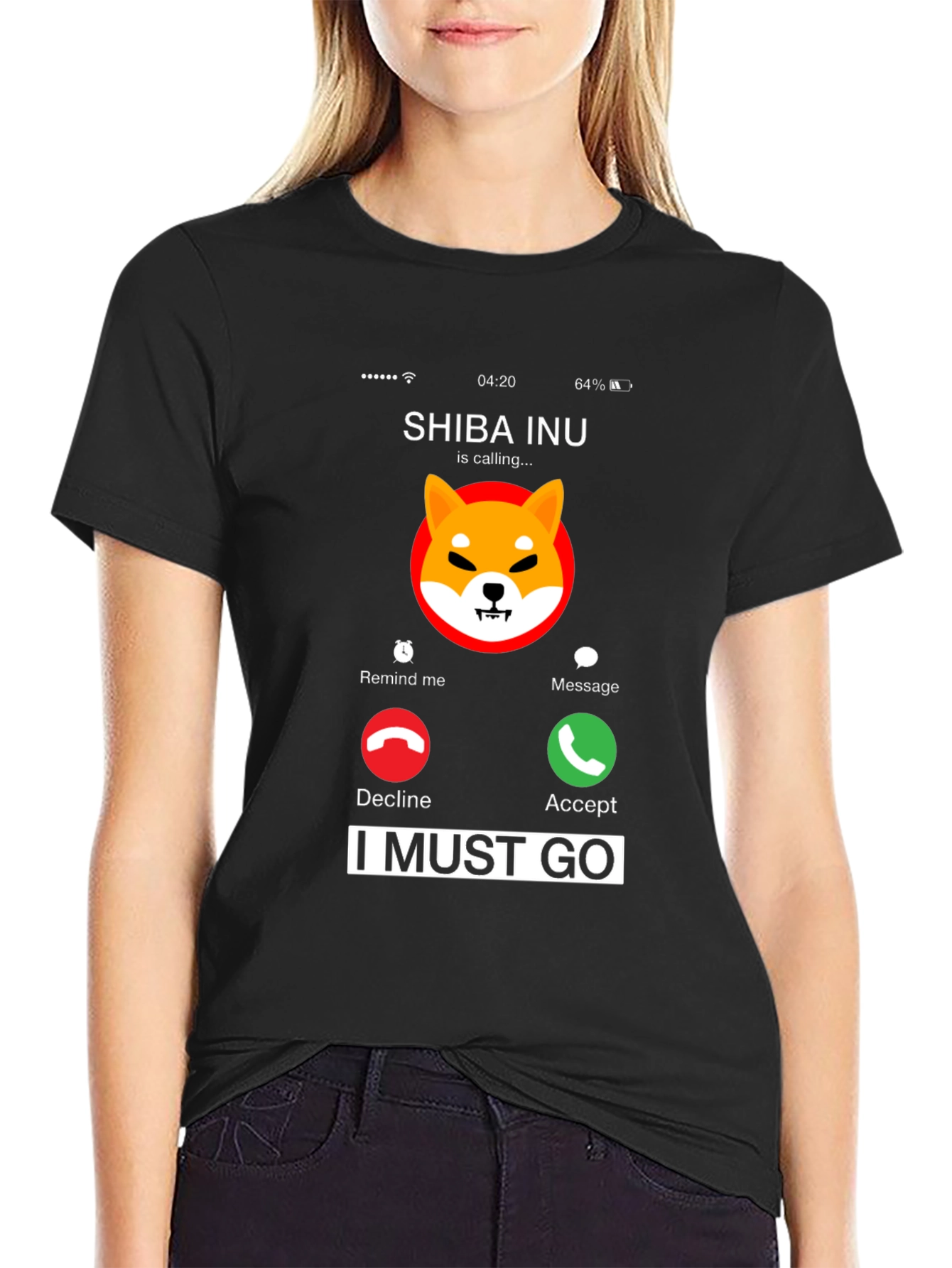Shiba Inu Calling Black T-Shirt - I Must Go