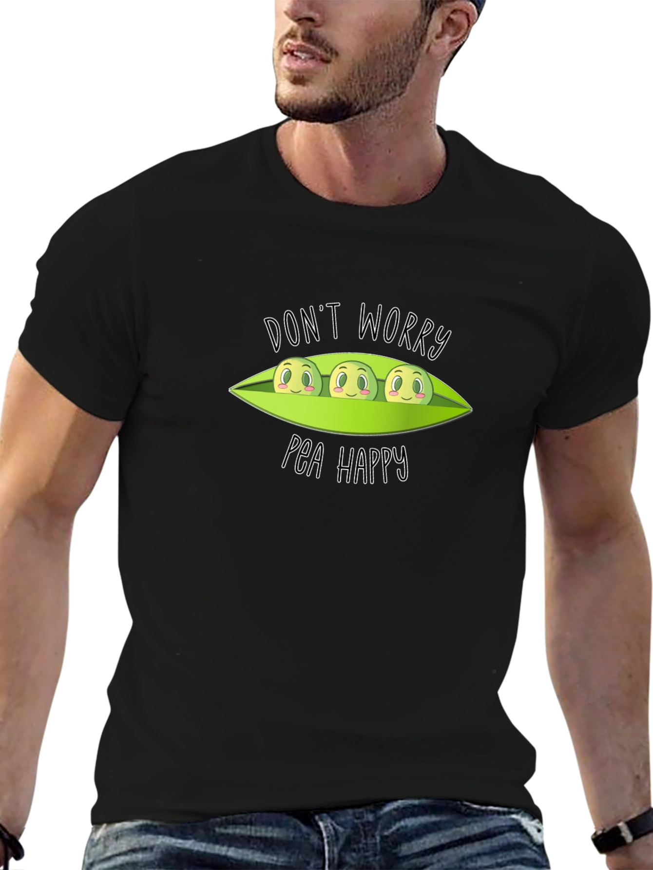 Dont Worry Pea Happy Black T-Shirt