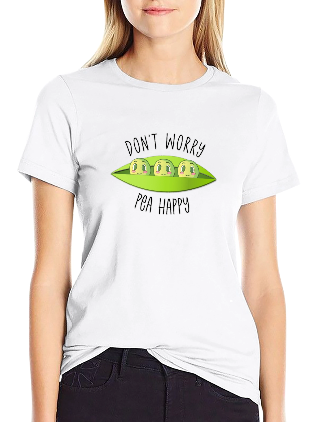 Dont Worry Pea Happy Black T-Shirt