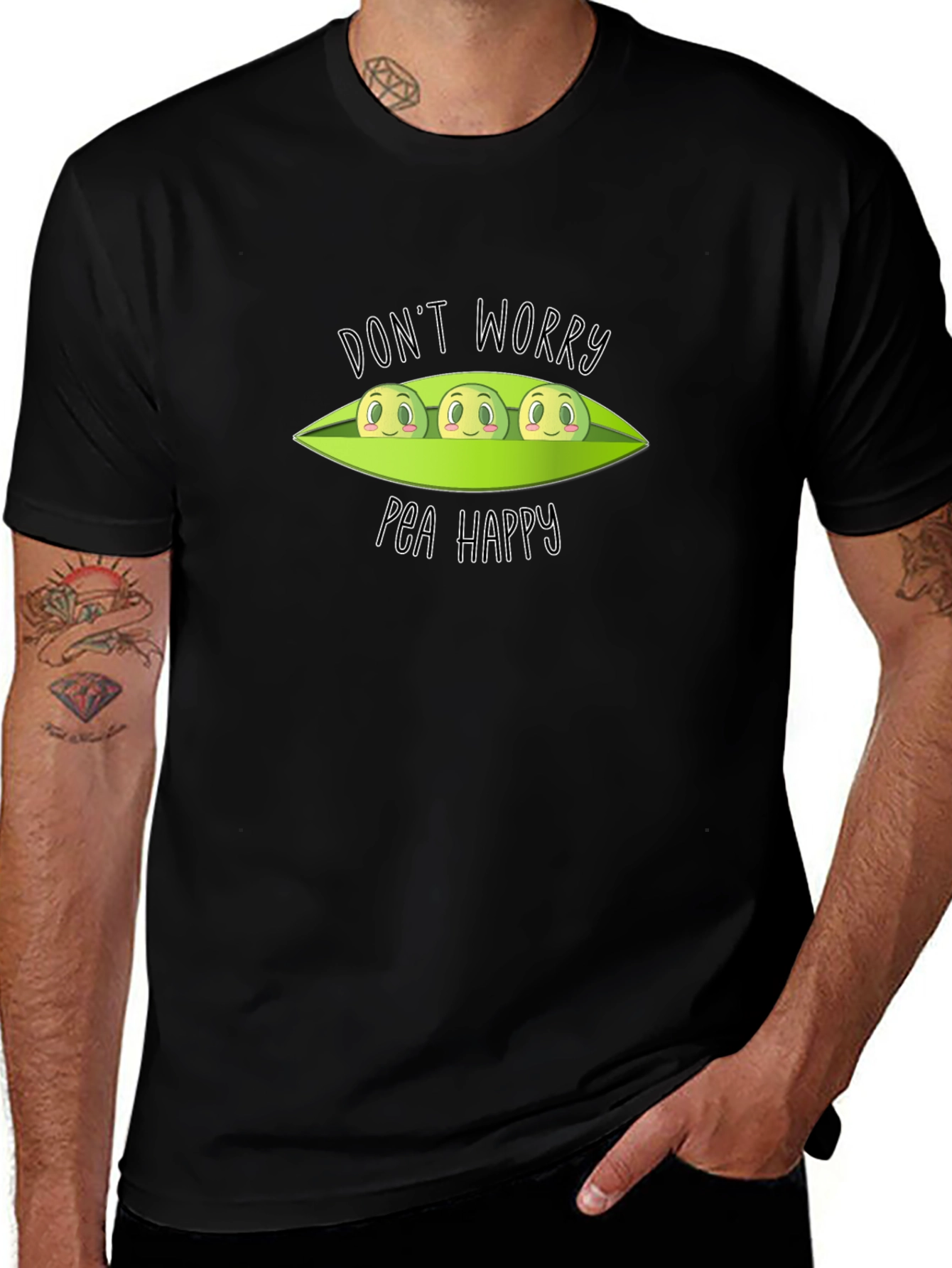 Dont Worry Pea Happy Black T-Shirt