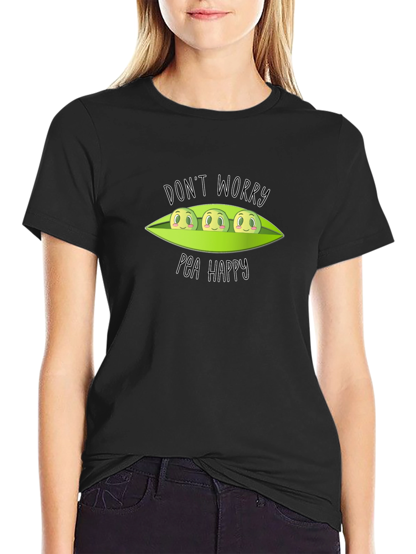 Dont Worry Pea Happy Black T-Shirt