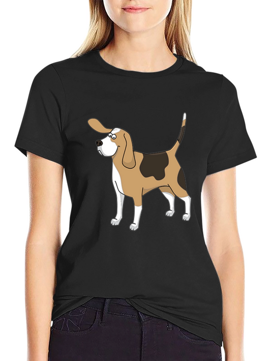 Cartoon Beagle Dog Graphic Black T-Shirt