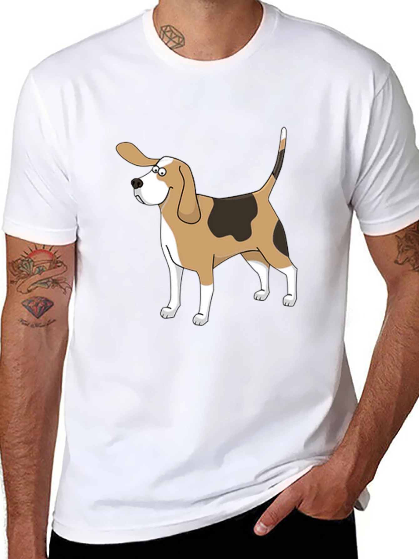 Cartoon Beagle Dog Graphic Black T-Shirt