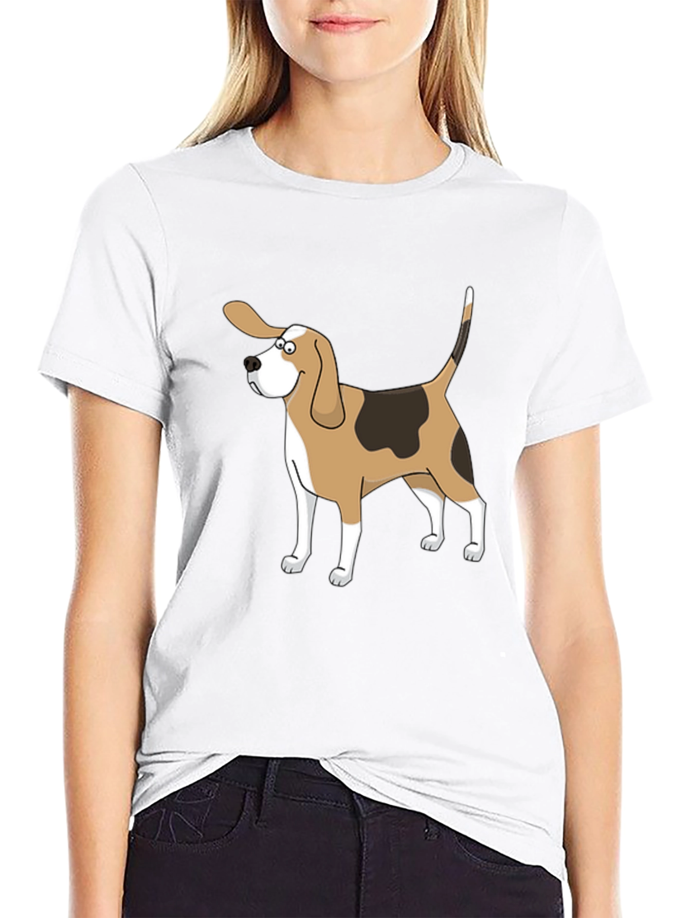 Cartoon Beagle Dog Graphic Black T-Shirt