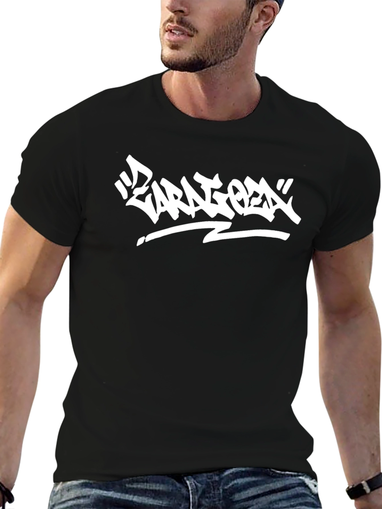 Black T-Shirt with White Urban Graffiti Design
