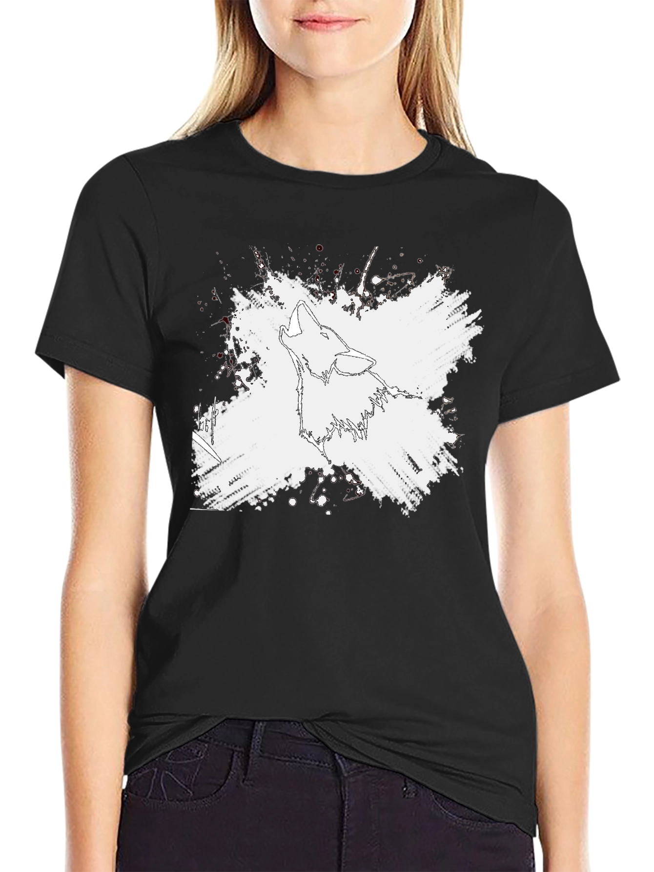 Wolf Graphic Print T-Shirt - Black