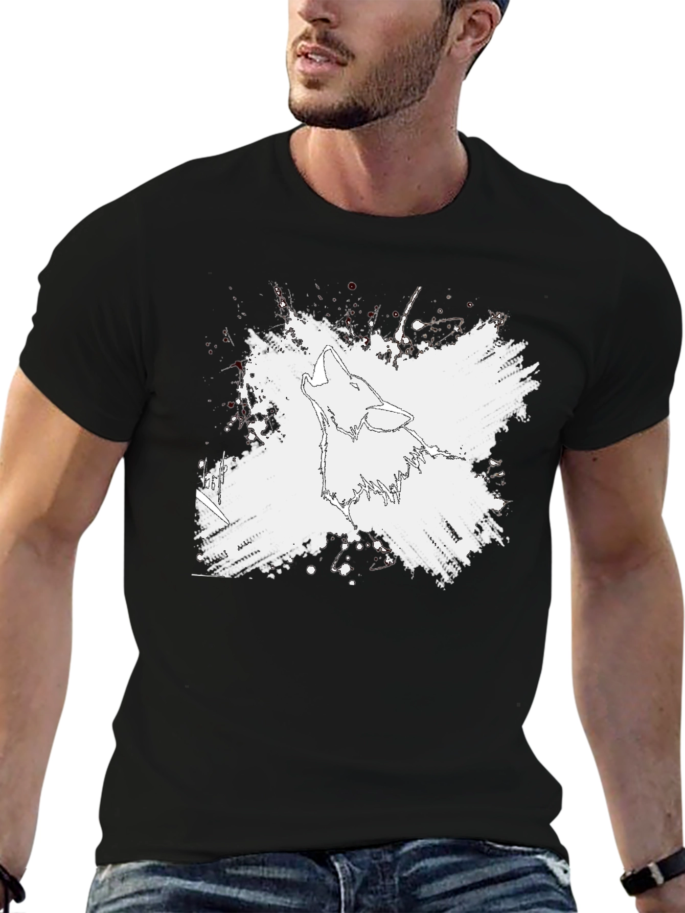 Wolf Graphic Print T-Shirt - Black
