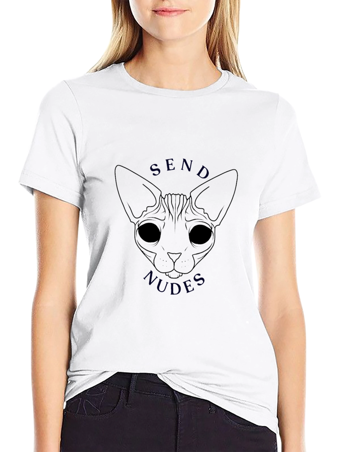 Send Nudes Cat Graphic Tee - Mens Black T-Shirt