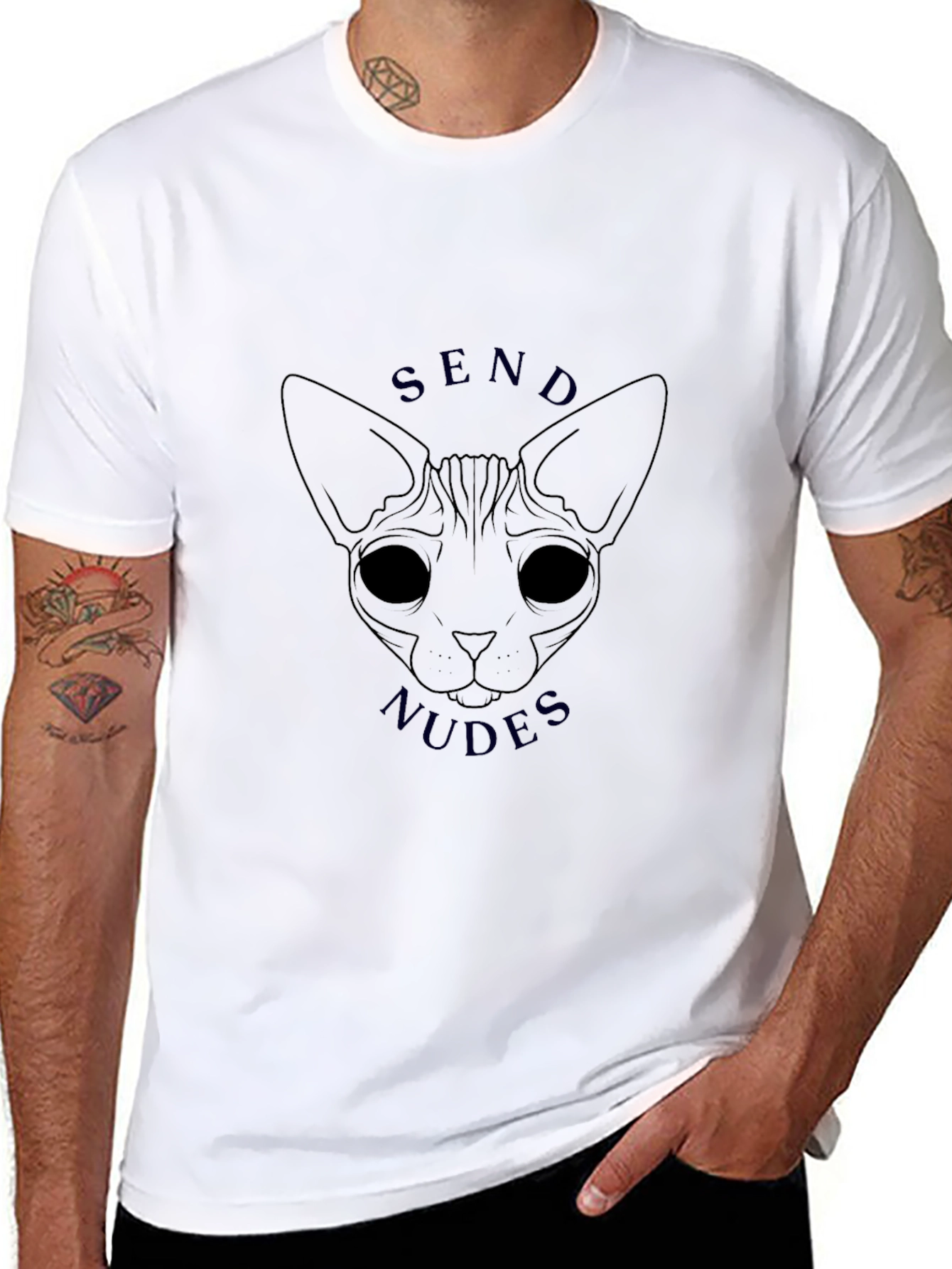 Send Nudes Cat Graphic Tee - Mens Black T-Shirt