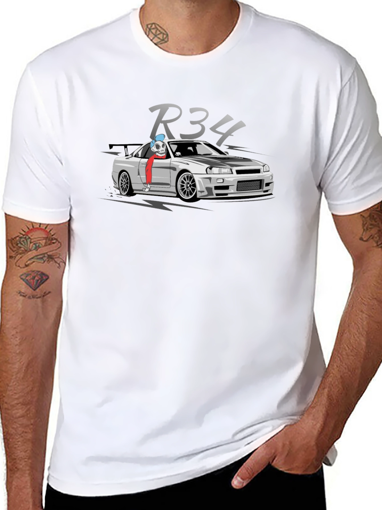 R34 Car Enthusiast Black T-Shirt