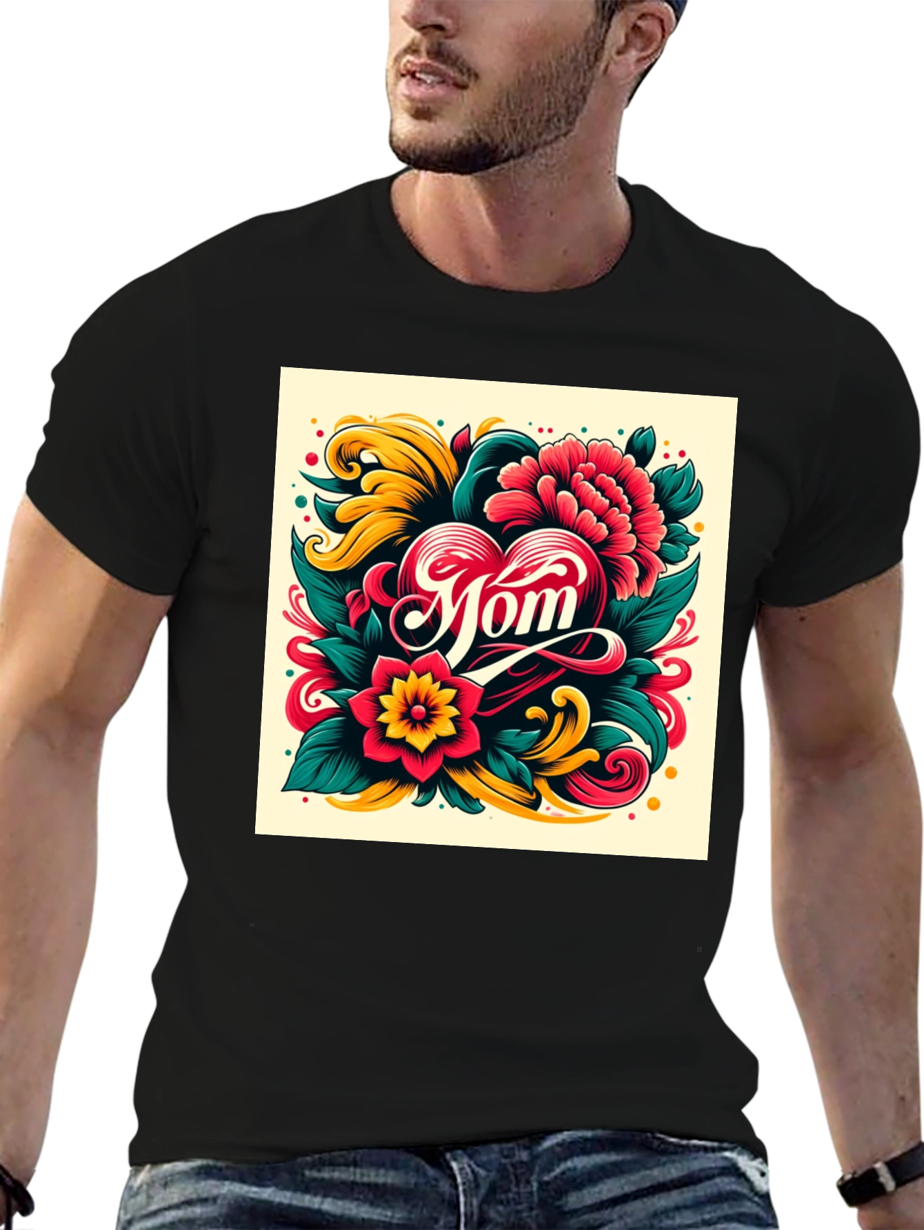 Mom Floral Heart Graphic T-Shirt