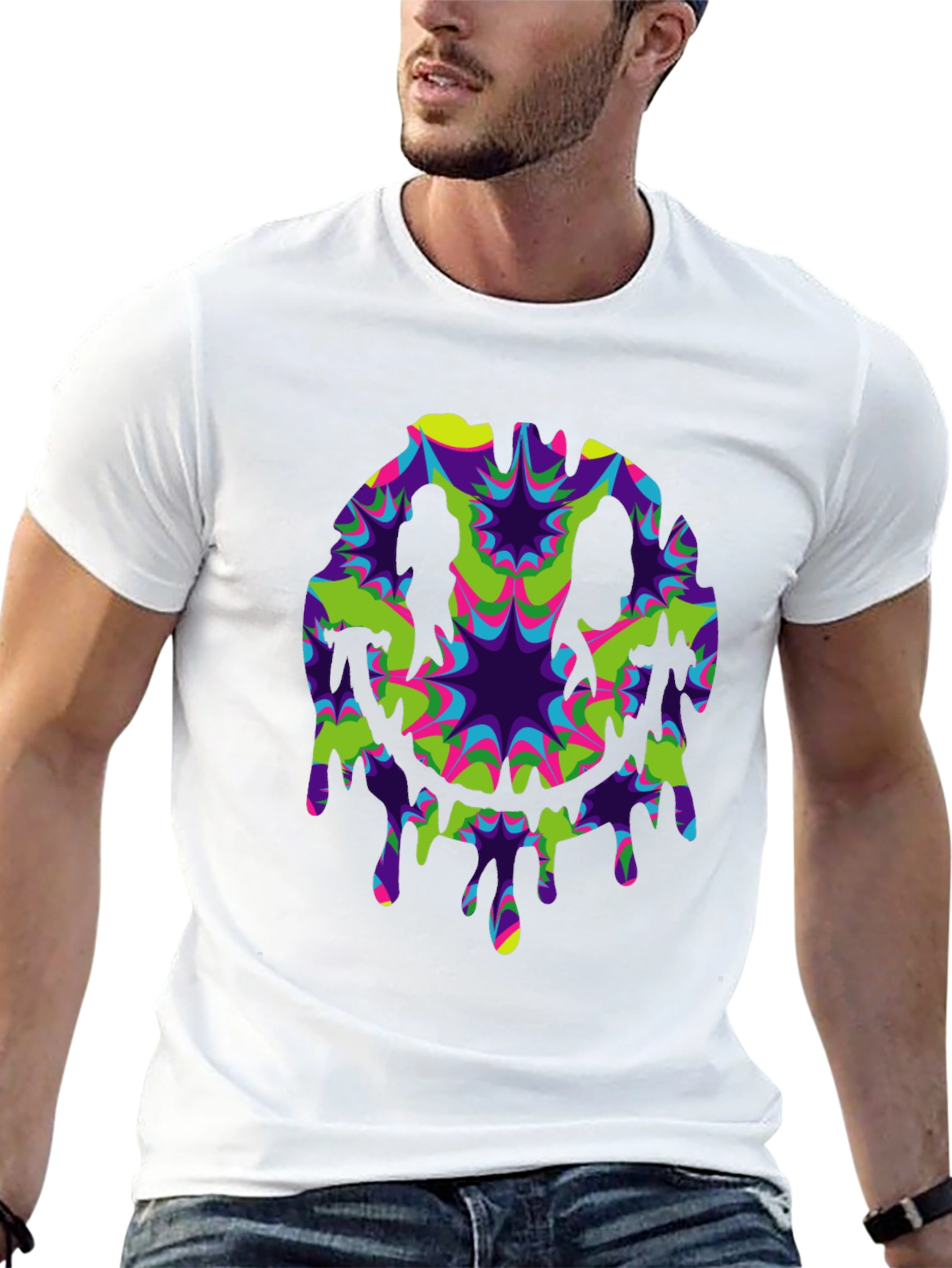 Psychedelic Dripping Smiley Face Black Tee