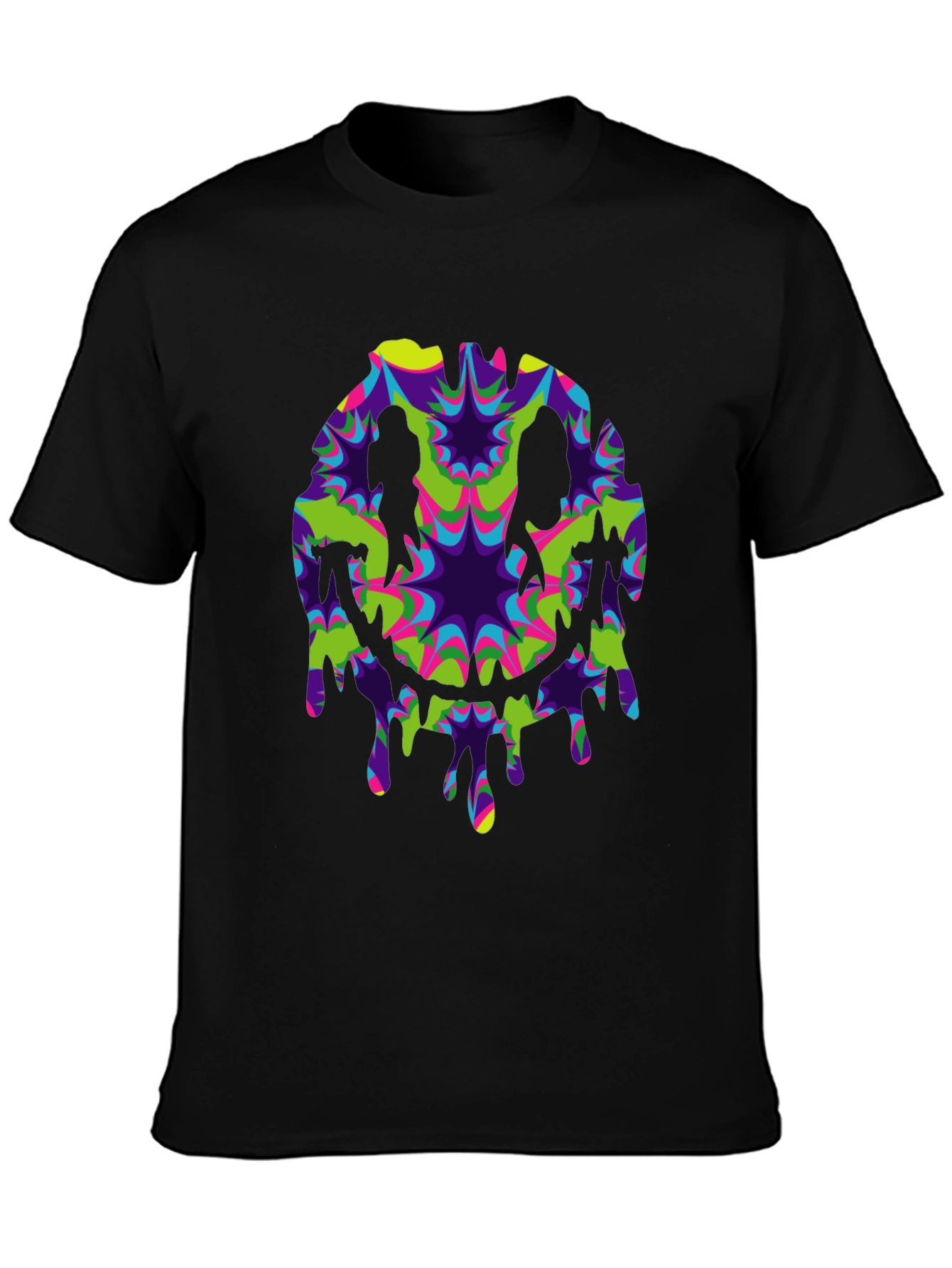 Psychedelic Dripping Smiley Face Black Tee