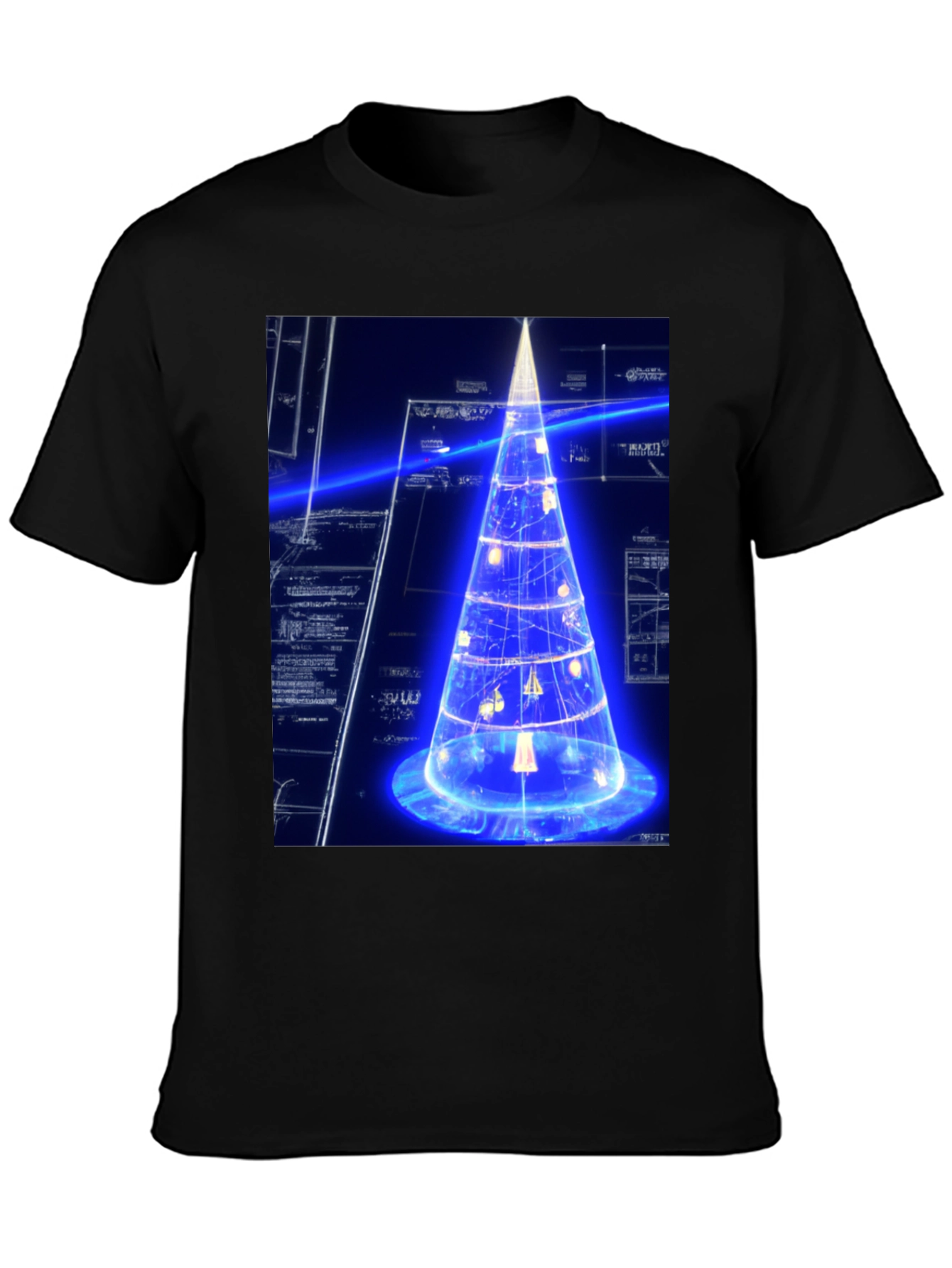 Futuristic Tech Christmas Tree Black T-Shirt