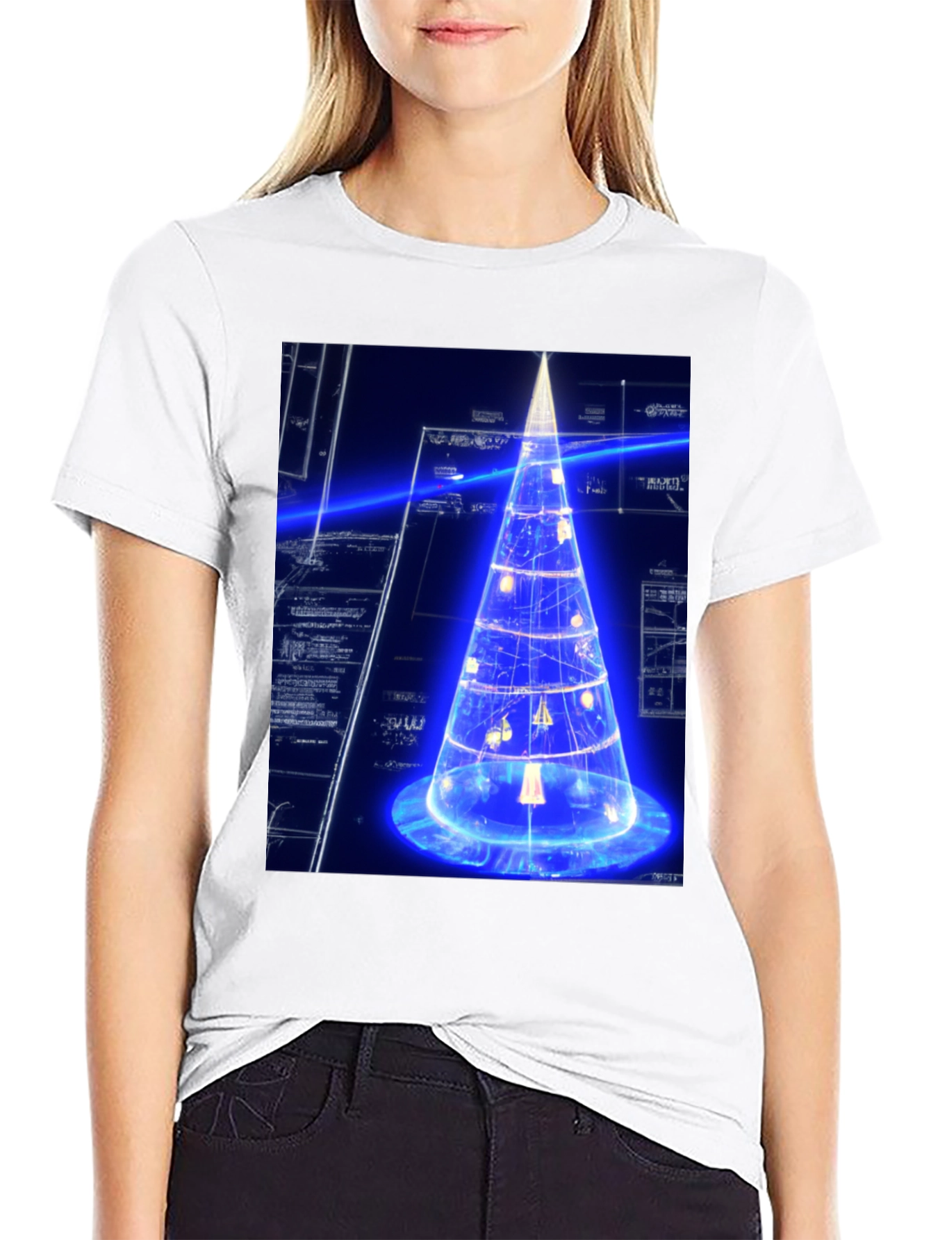 Futuristic Tech Christmas Tree Black T-Shirt