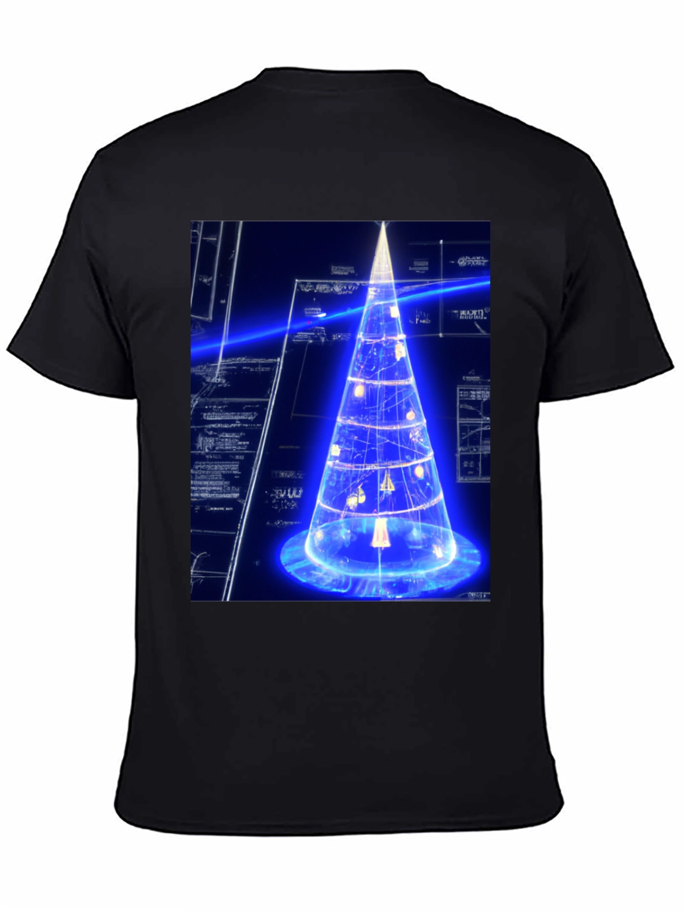 Futuristic Tech Christmas Tree Black T-Shirt