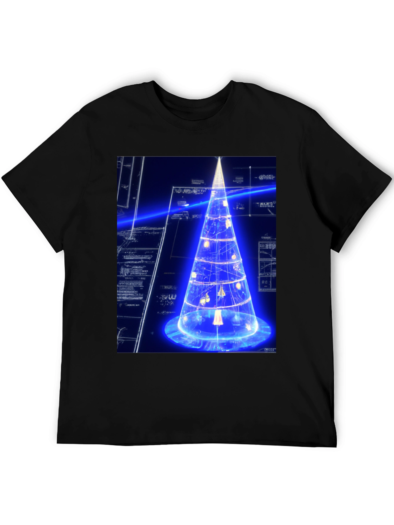 Futuristic Tech Christmas Tree Black T-Shirt