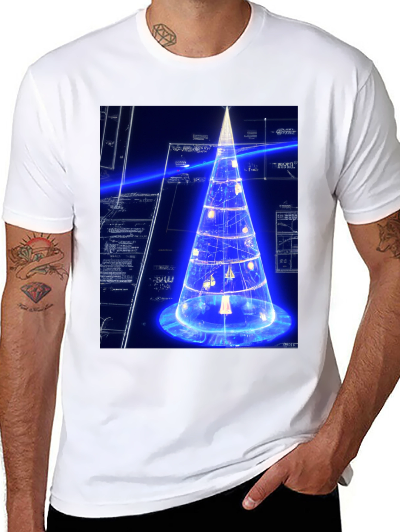 Futuristic Tech Christmas Tree Black T-Shirt
