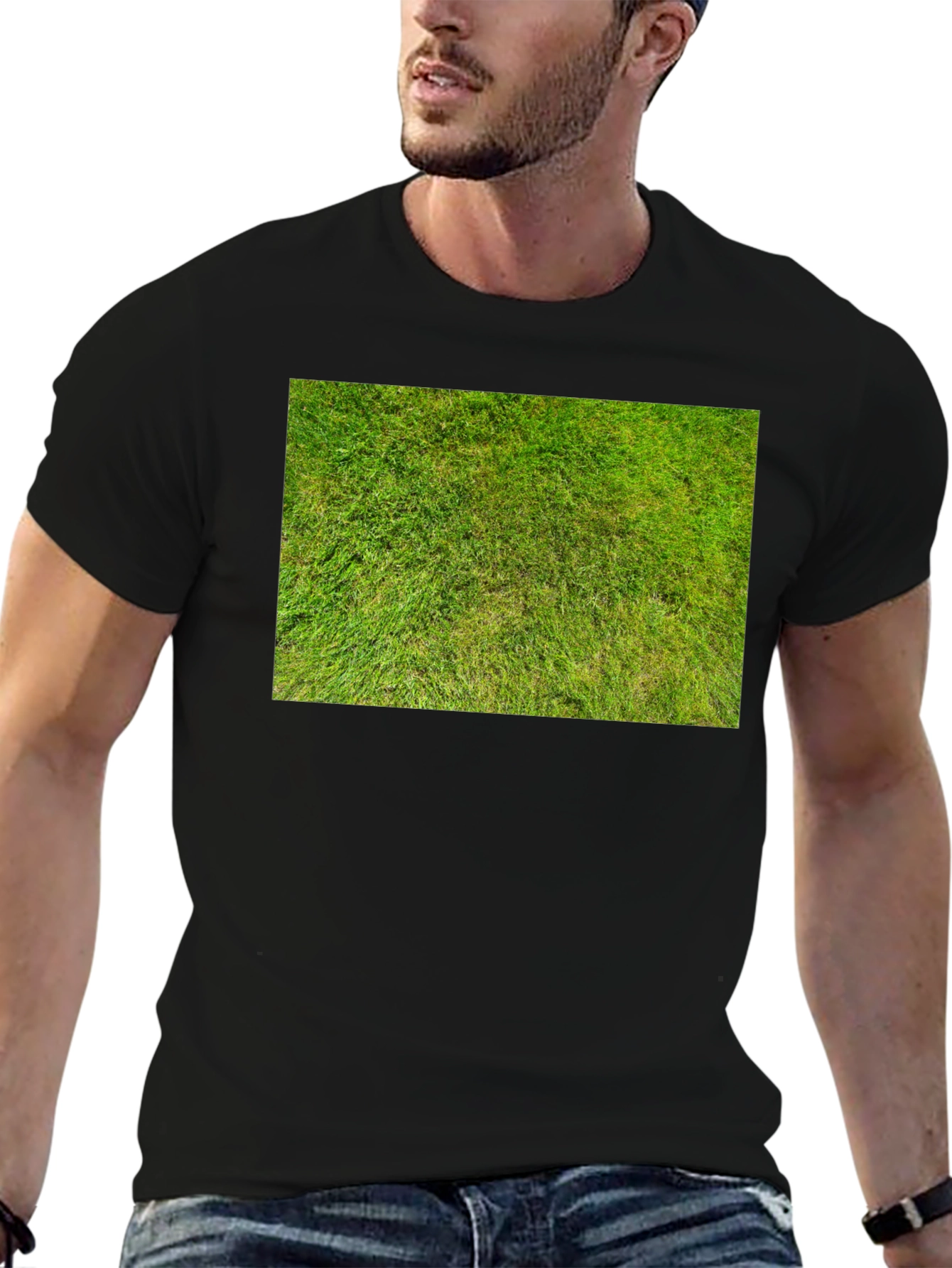 Grass Print Black T-Shirt - Unique Nature Design